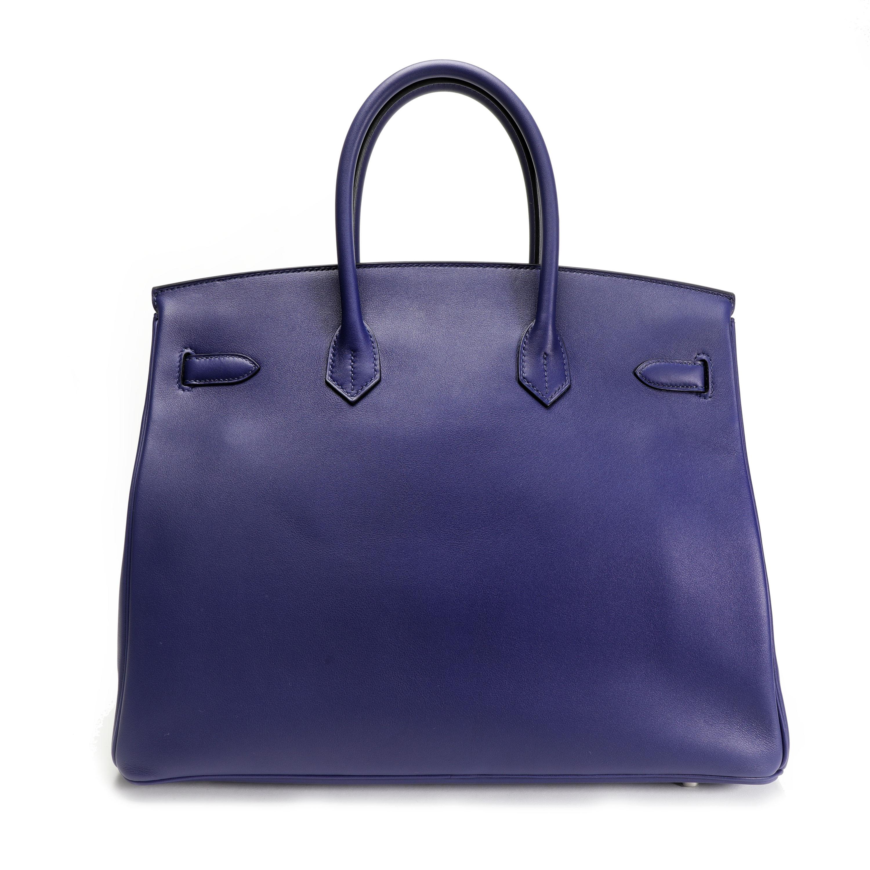 Purple Hermès Limited Edition Bleu Encre Swift & Epsom Tressage Birkin 35 with PHW