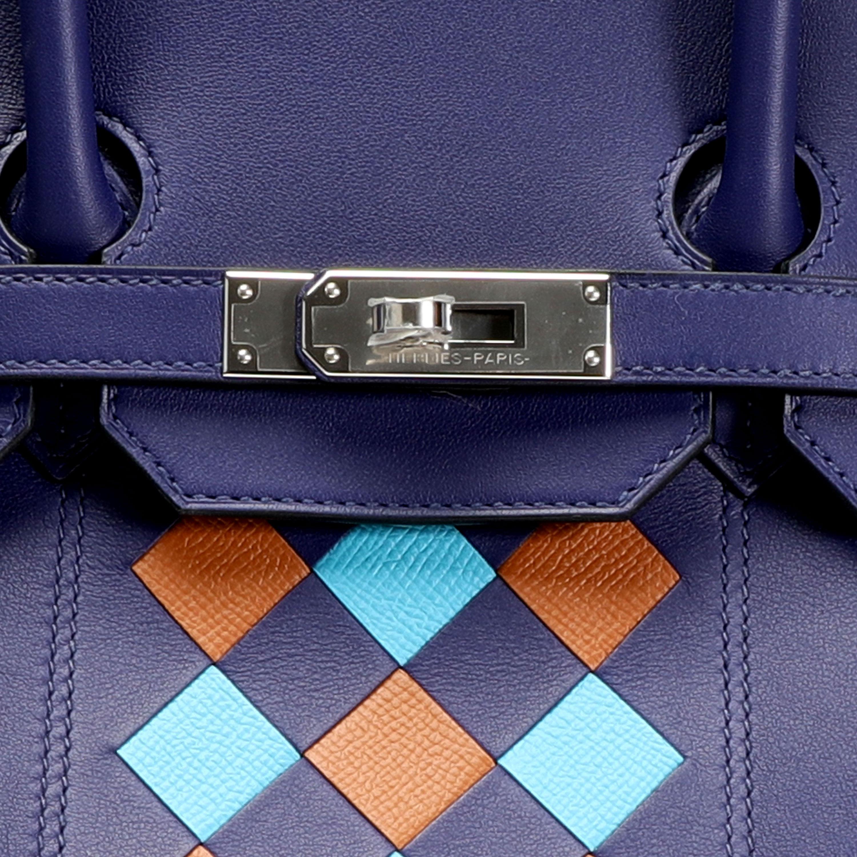 Women's Hermès Limited Edition Bleu Encre Swift & Epsom Tressage Birkin 35 with PHW