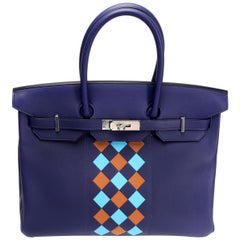 Birkin 35 Hermès Edición Limitada Bleu Encre Swift & Epsom Tressage con PHW