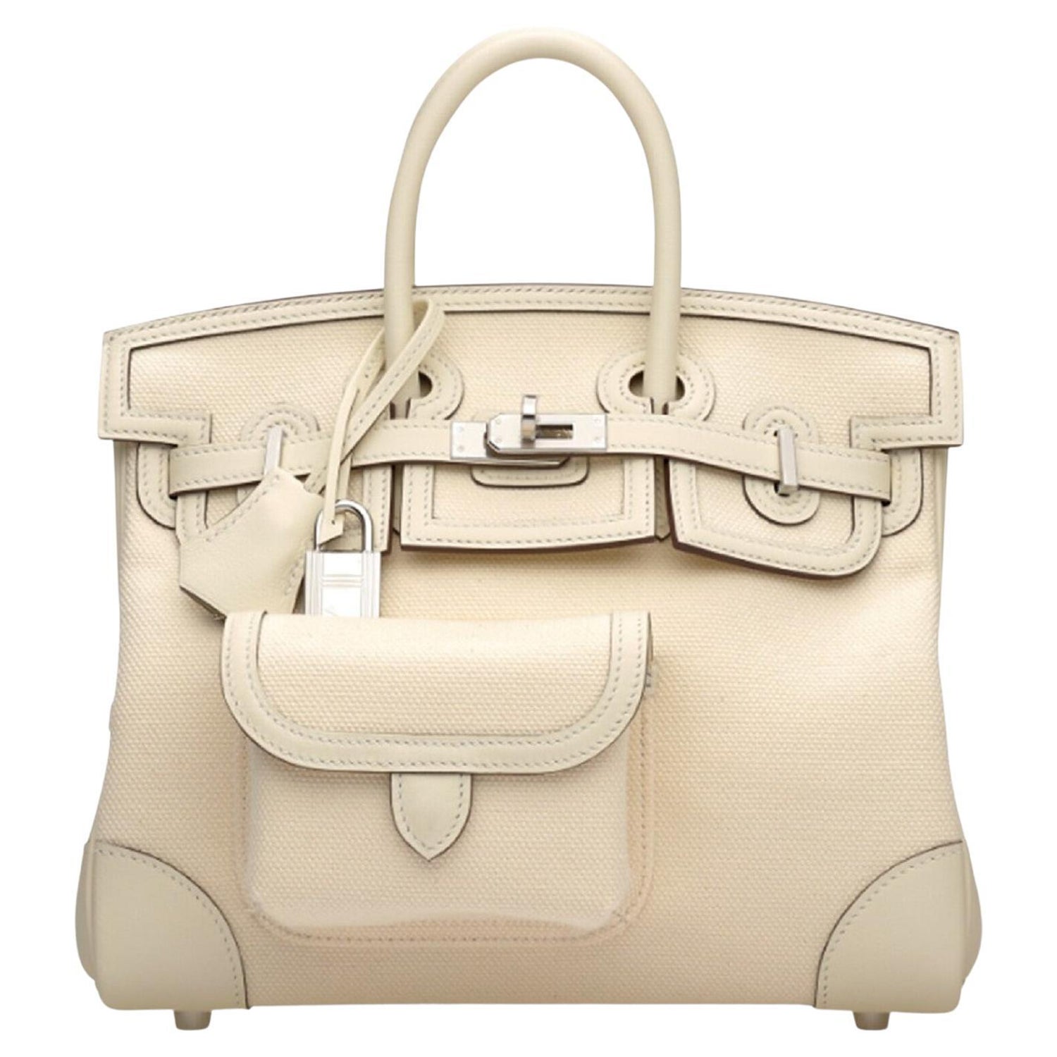 Hermes Cargo Birkin Bag Toile and Swift 25 For Sale at 1stDibs