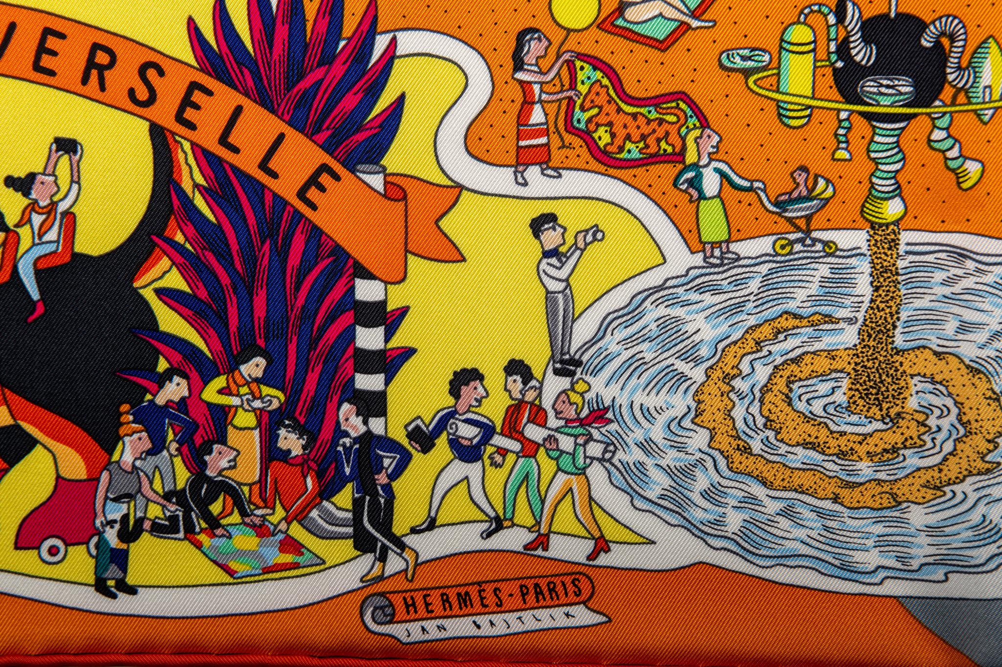 Hermes limited edition multicolor cartoon scarf in pure silk. Brand new in original box.