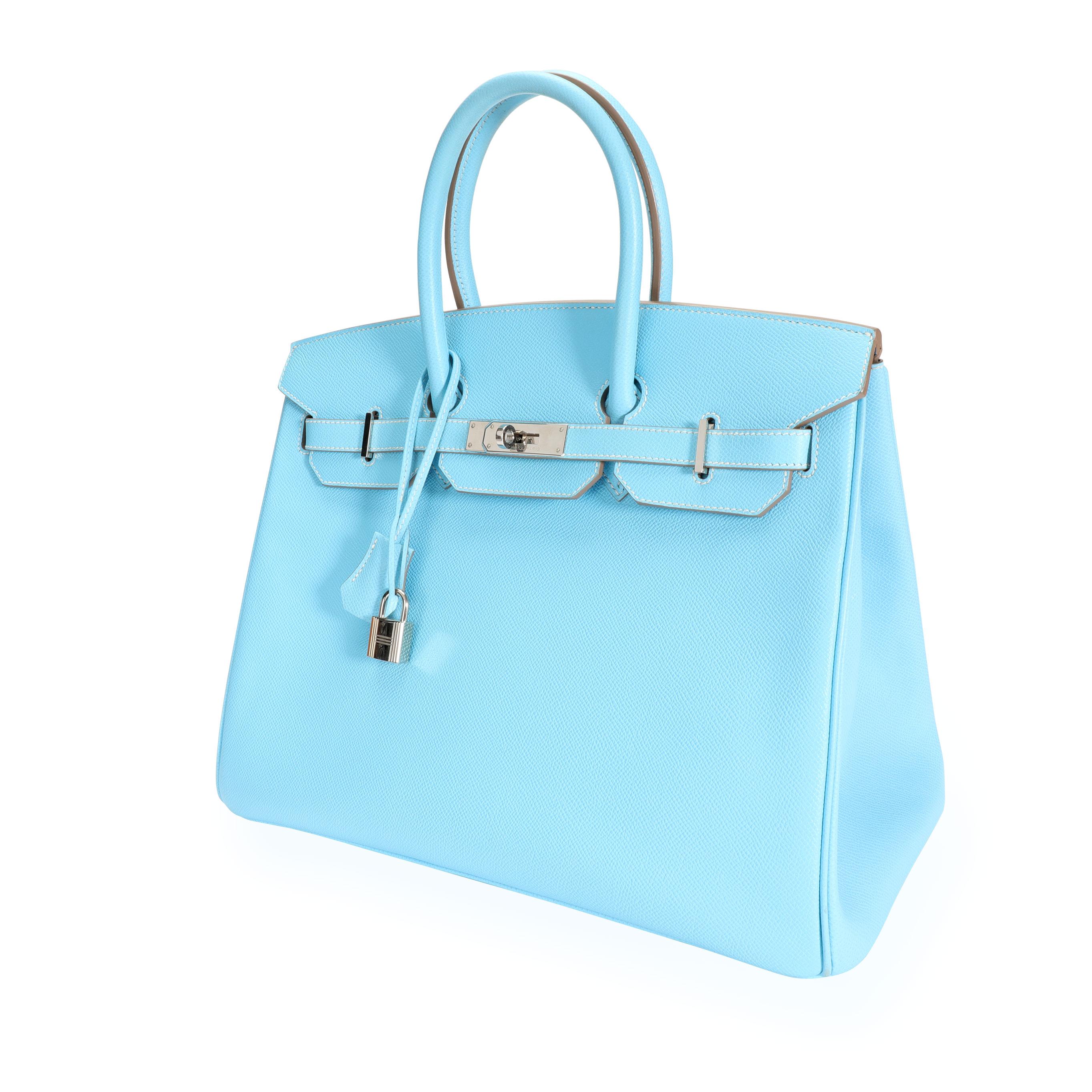 Hermès Limited Edition Celeste & Mykonos Epsom Candy Birkin 35 PHW
SKU: 110052

Handbag Condition: Good
Condition Comments: Good Condition. Scuffing to corners. Light discoloration throughout exterior. Scratching to hardware.
Brand: Hermès
Model: