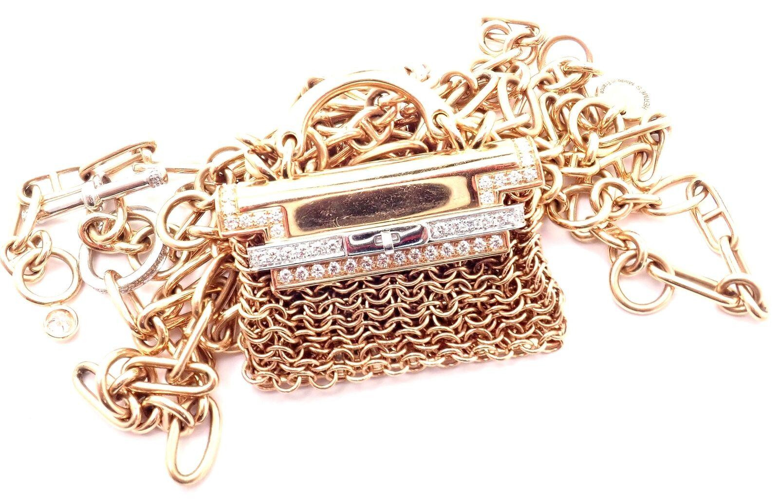 Hermes Limited Edition Diamond Precieux Kelly Toggle Rose Gold Pendant Necklace 2