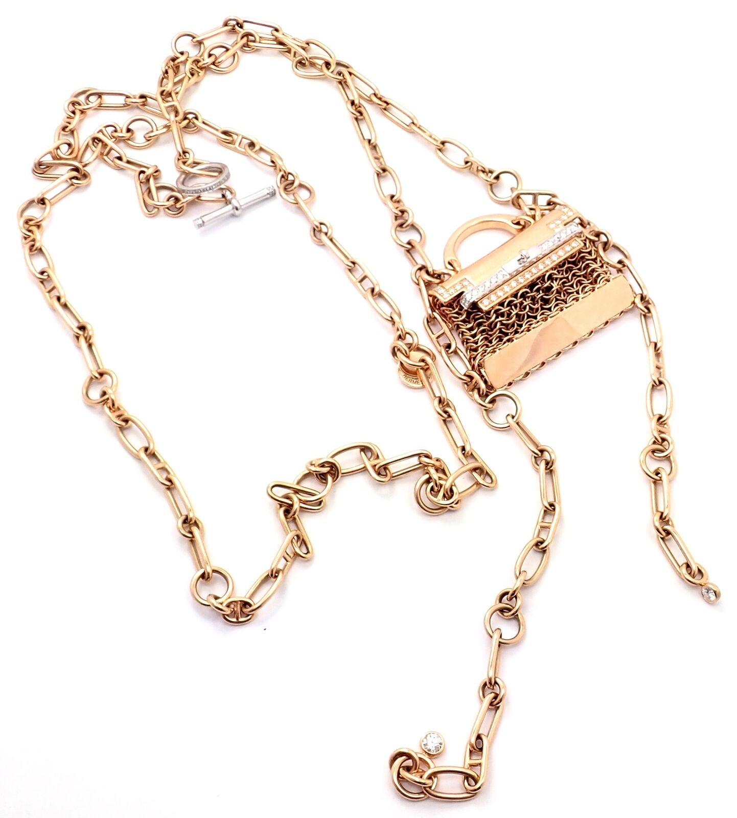 Hermes Limited Edition Diamond Precieux Kelly Toggle Rose Gold Pendant Necklace 4