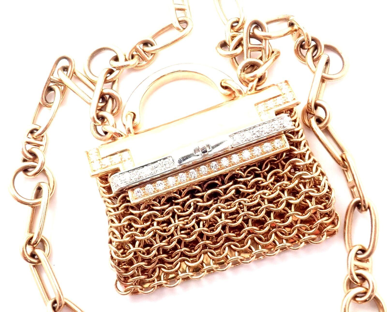 18k Rose Gold Diamond Limited Edition Precieux Kelly Toggle Pendant Necklace by Hermes. 
With 130 Round brilliant cut diamonds VS1 clarity, G color total weight approx. 1.40ct
2 Round brilliant cut diamonds VS1 clarity, G color total weight approx.