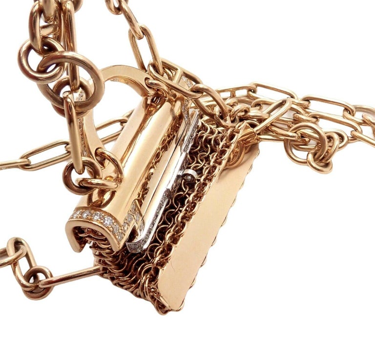 Hermes Limited Edition Diamond Precieux Kelly Toggle Rose Gold Pendant Necklace at 1stDibs