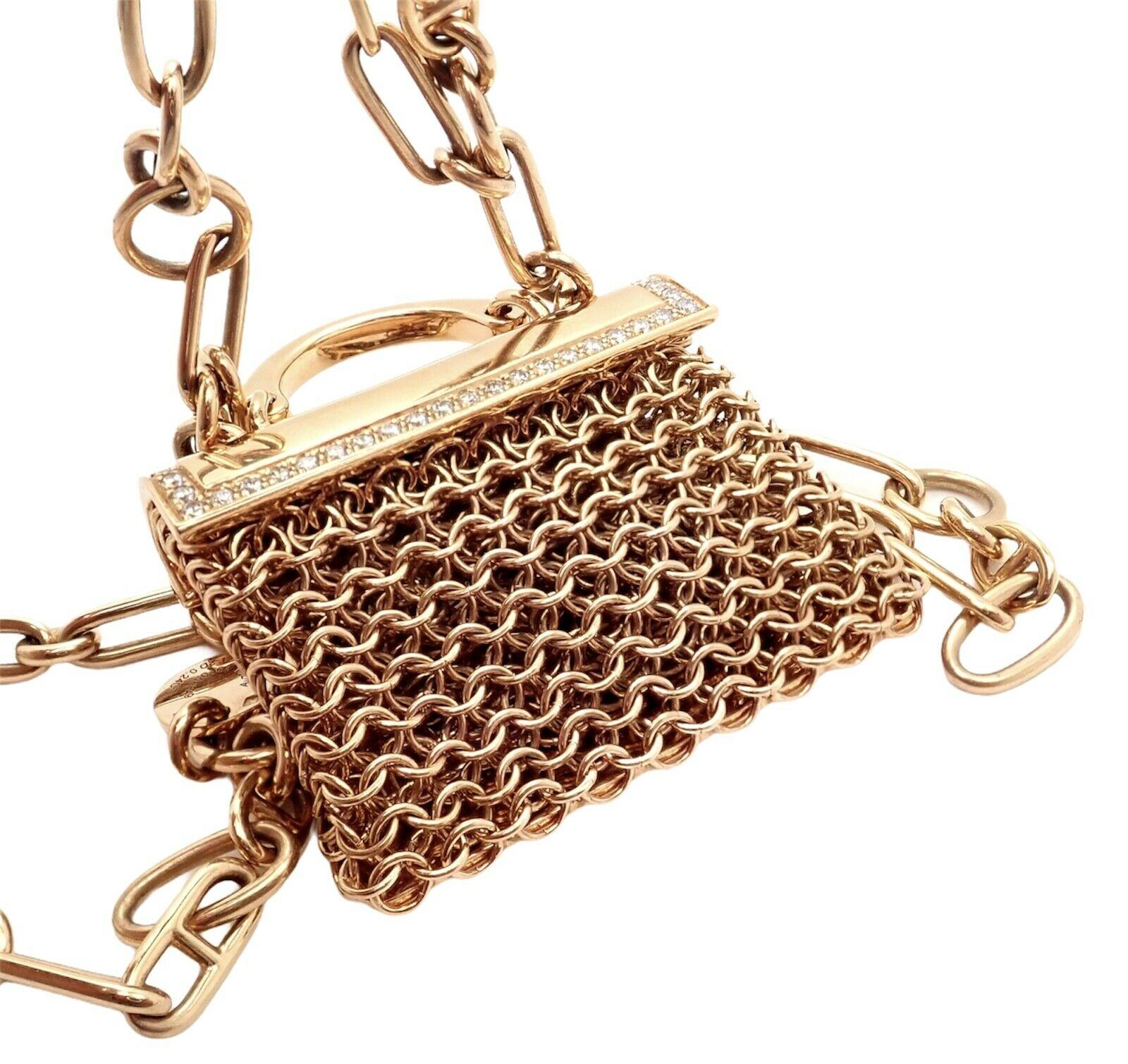 Women's or Men's Hermes Limited Edition Diamond Precieux Kelly Toggle Rose Gold Pendant Necklace