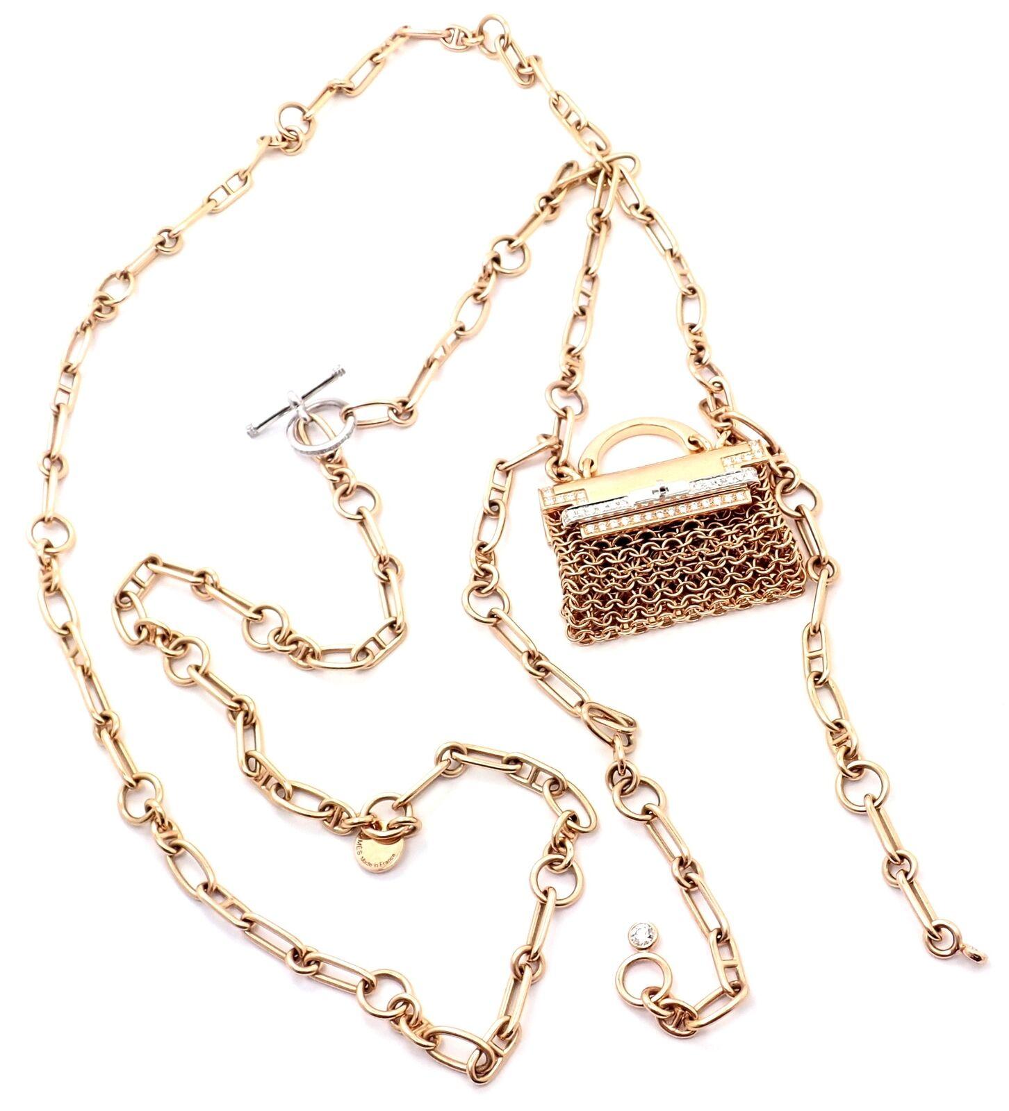 Hermes Limited Edition Diamond Precieux Kelly Toggle Rose Gold Pendant Necklace 1