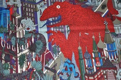 Hermes "Limited Edition" "Invasion Of Creatures On Metro" Silk Jacquard Scarf