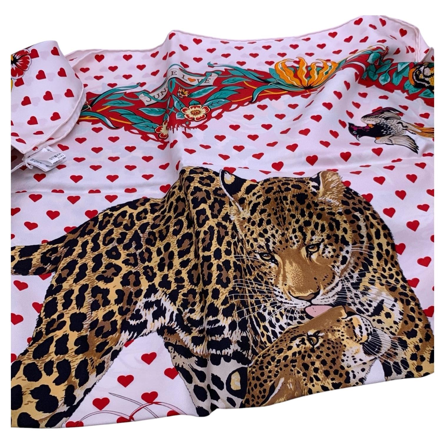 Hermès Limited Edition "Jungle Love" Hearts Silk Scarf 90 by Robert Dallet For Sale