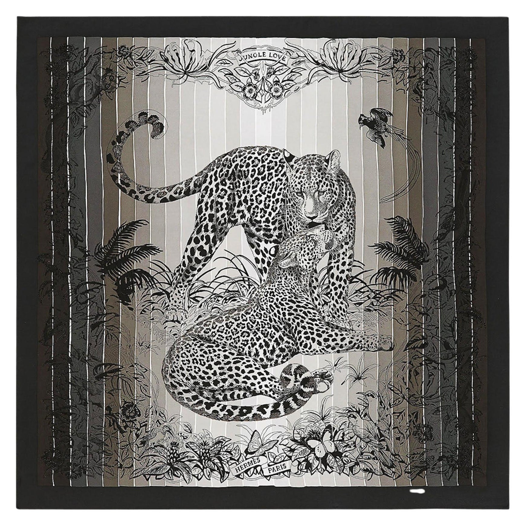 Hermes Limited Edition Jungling Love Foulard perlé arc-en-ciel Soie 90 en vente