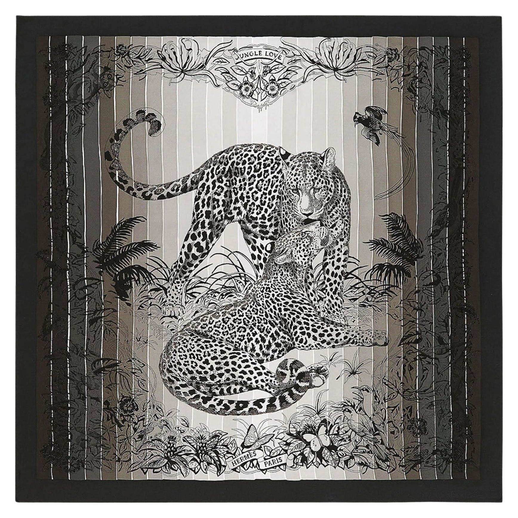 Hermes Limited Edition Jungling Love Foulard perlé arc-en-ciel Soie 90