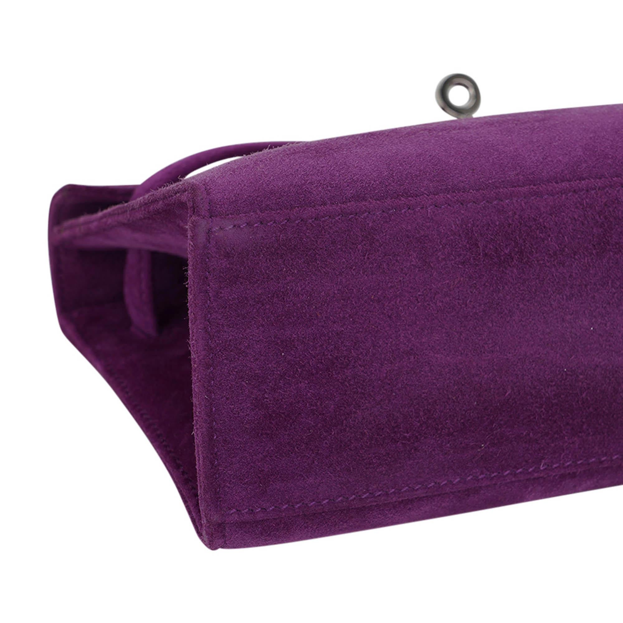 Hermes Limited Edition Kelly Pochette Violet Doblis Clutch Bag Palladium For Sale 5