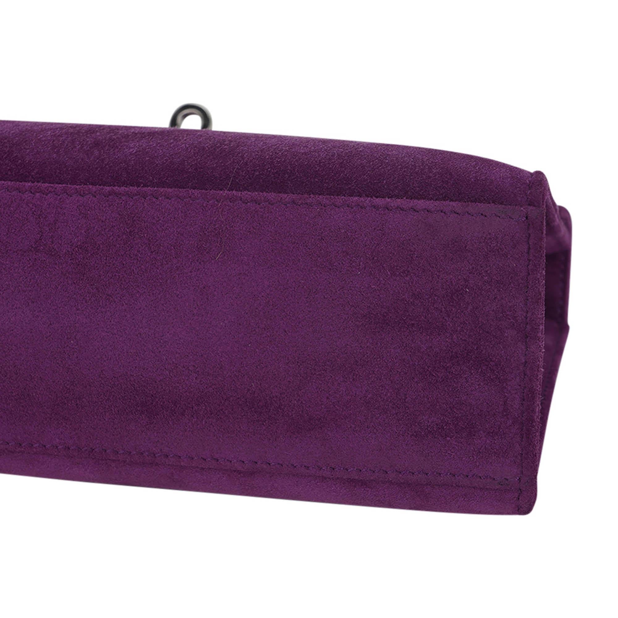 Hermes Limited Edition Kelly Pochette Violet Doblis Clutch Bag Palladium For Sale 6