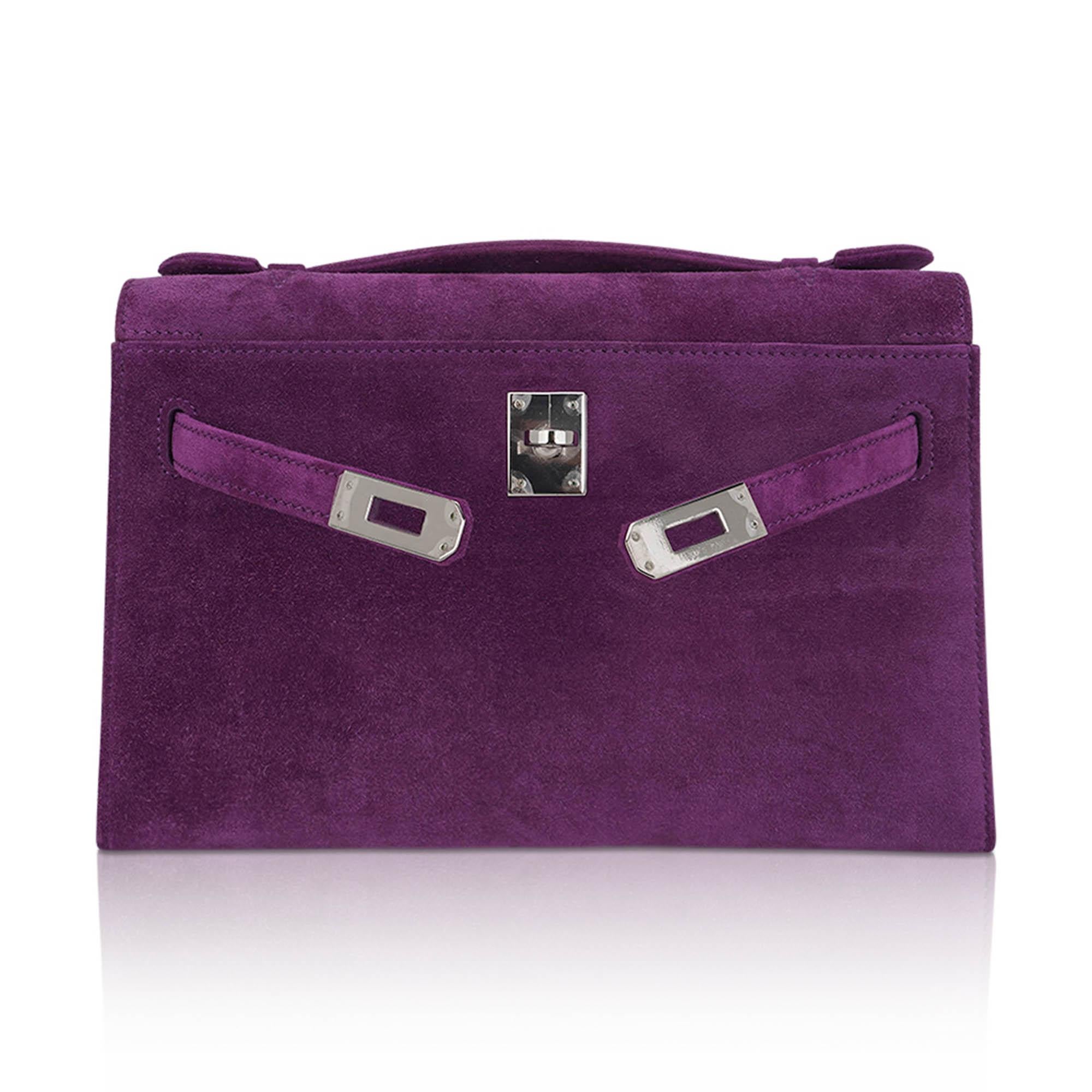 Purple Hermes Limited Edition Kelly Pochette Violet Doblis Clutch Bag Palladium For Sale