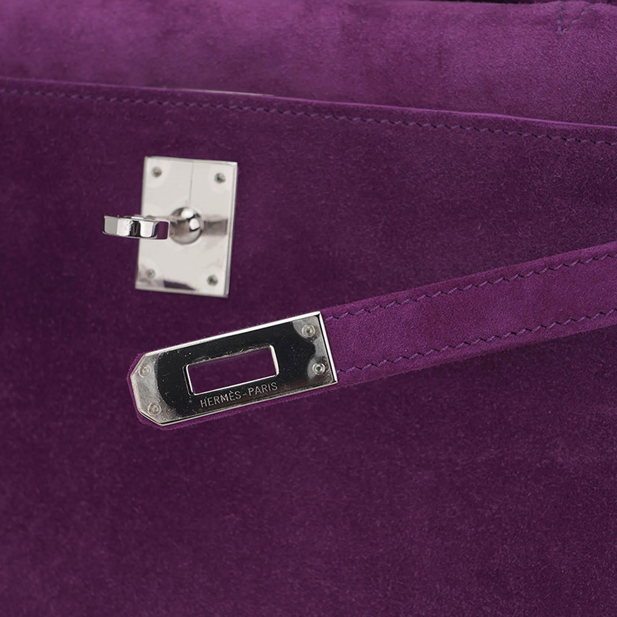 Women's Hermes Limited Edition Kelly Pochette Violet Doblis Clutch Bag Palladium For Sale