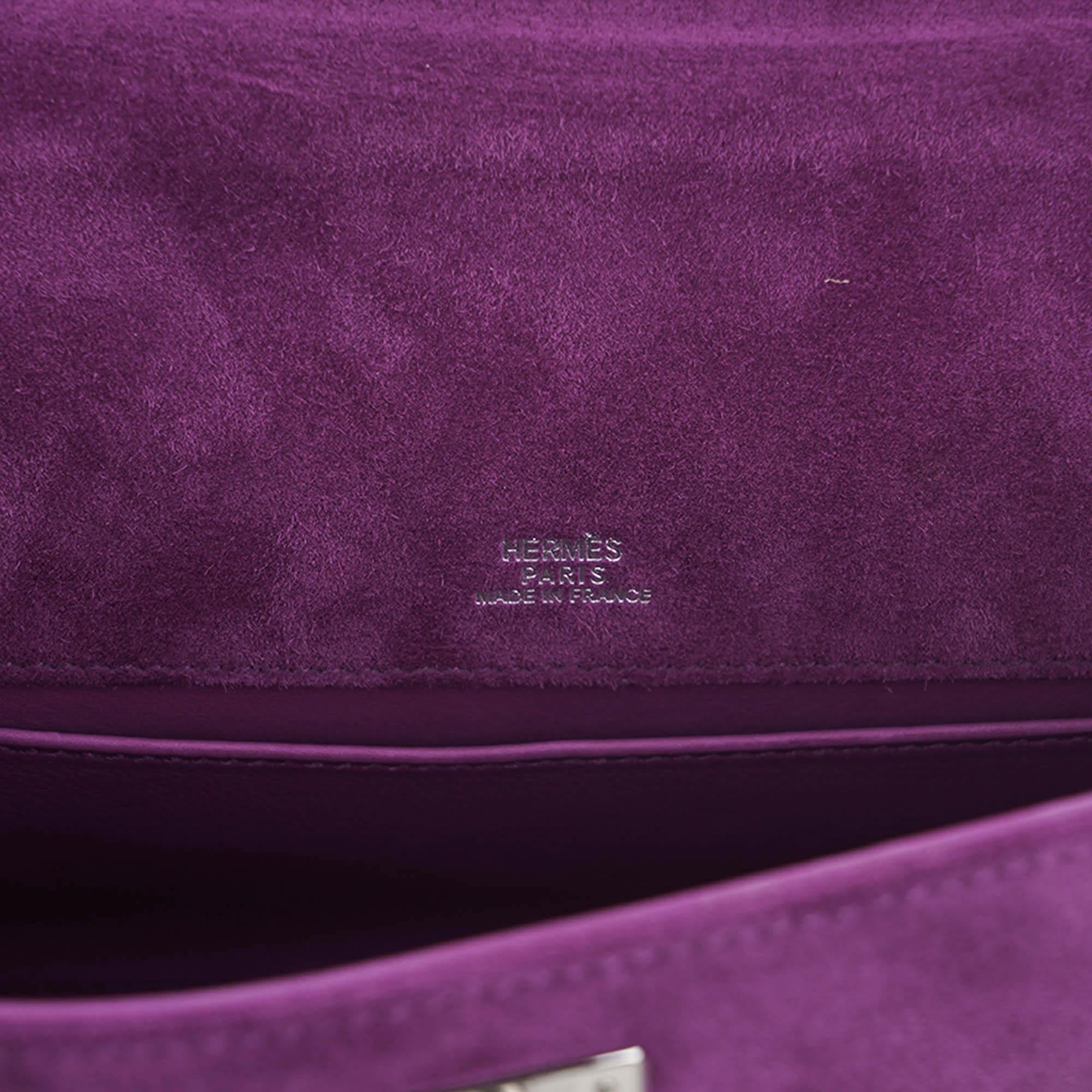 Hermes Limited Edition Kelly Pochette Violet Doblis Clutch Bag Palladium For Sale 3