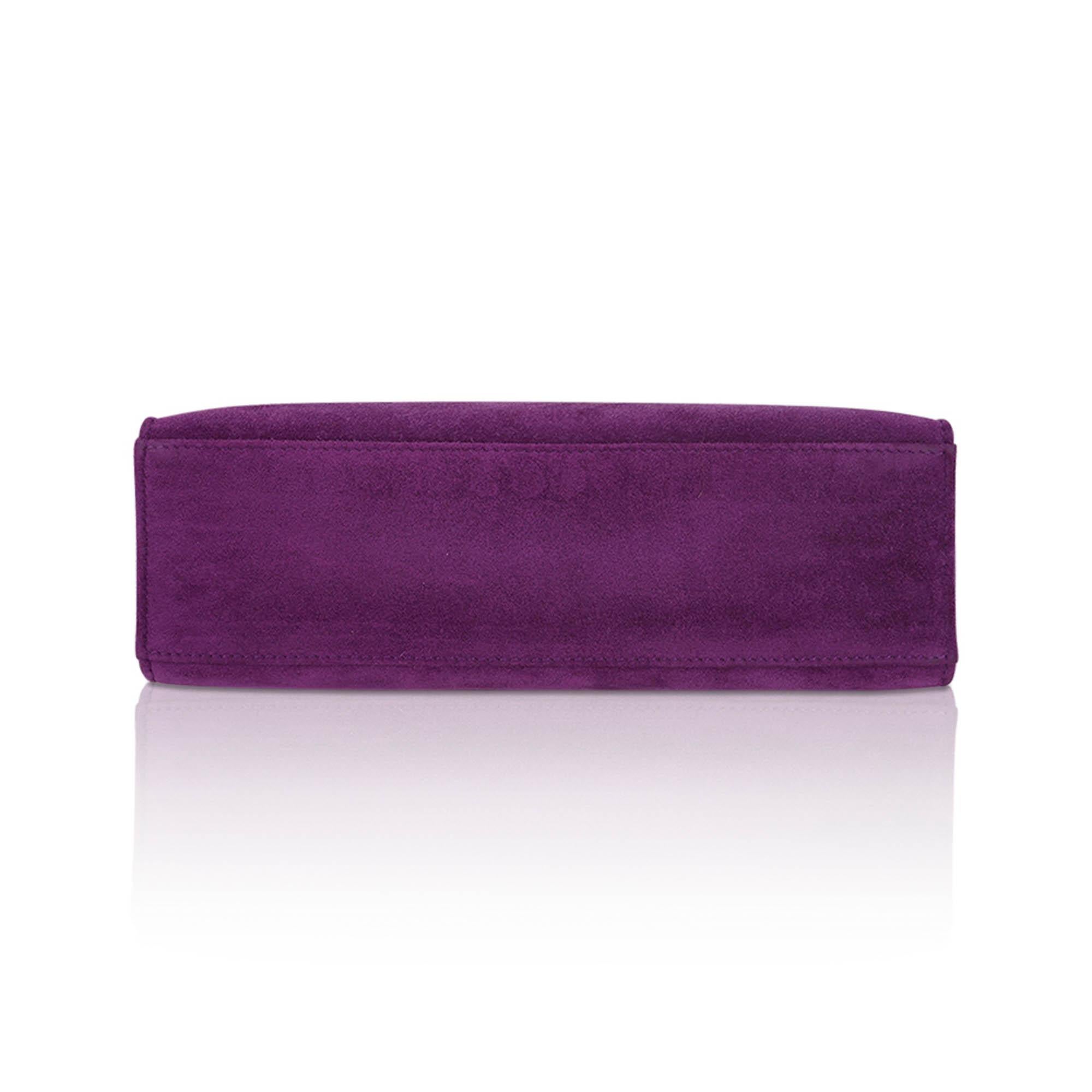 Hermes Limited Edition Kelly Pochette Violet Doblis Clutch Bag Palladium For Sale 4