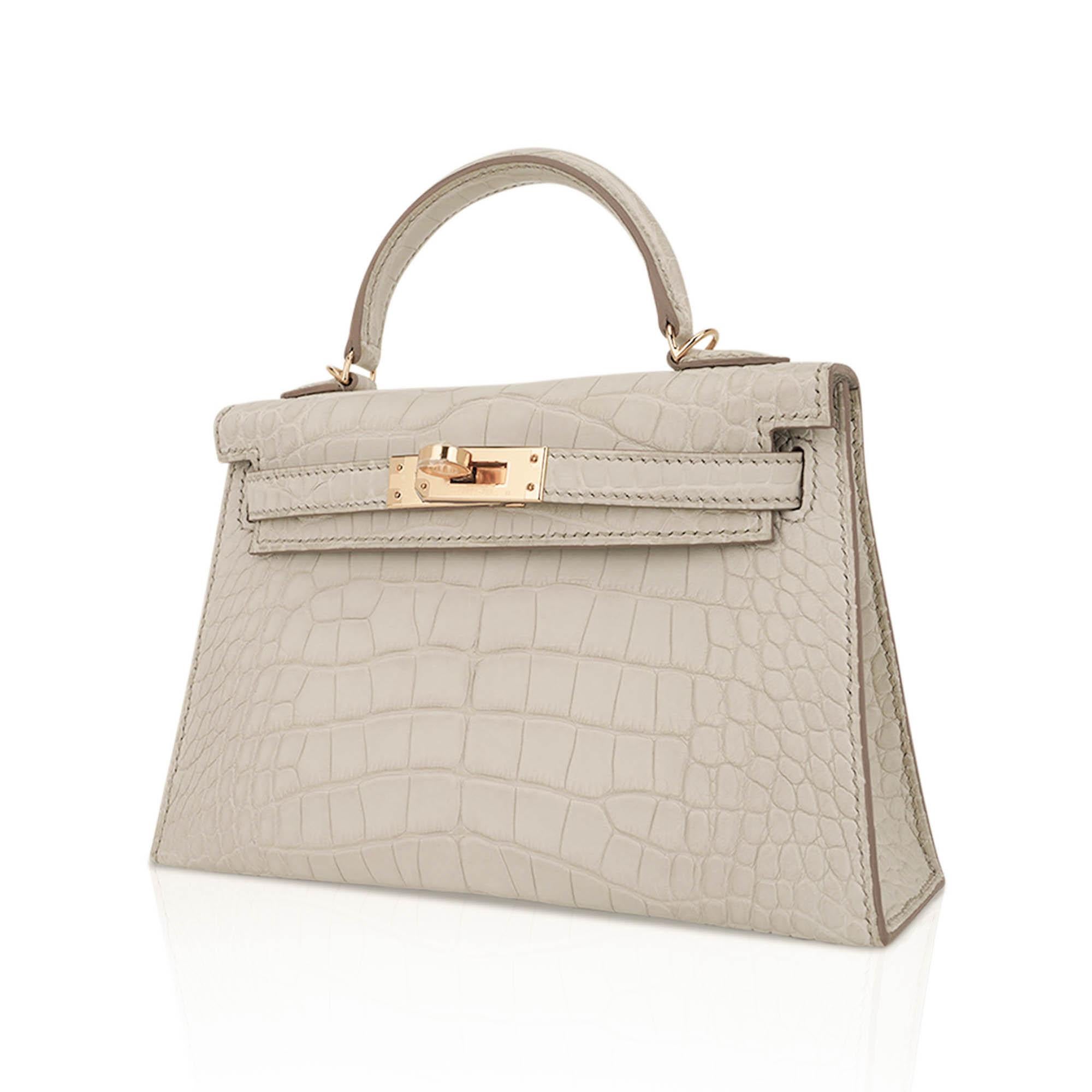 Women's Hermes Limited Edition Mini Kelly 20 Sellier Beton Matte Alligator Bag Gold Hard For Sale