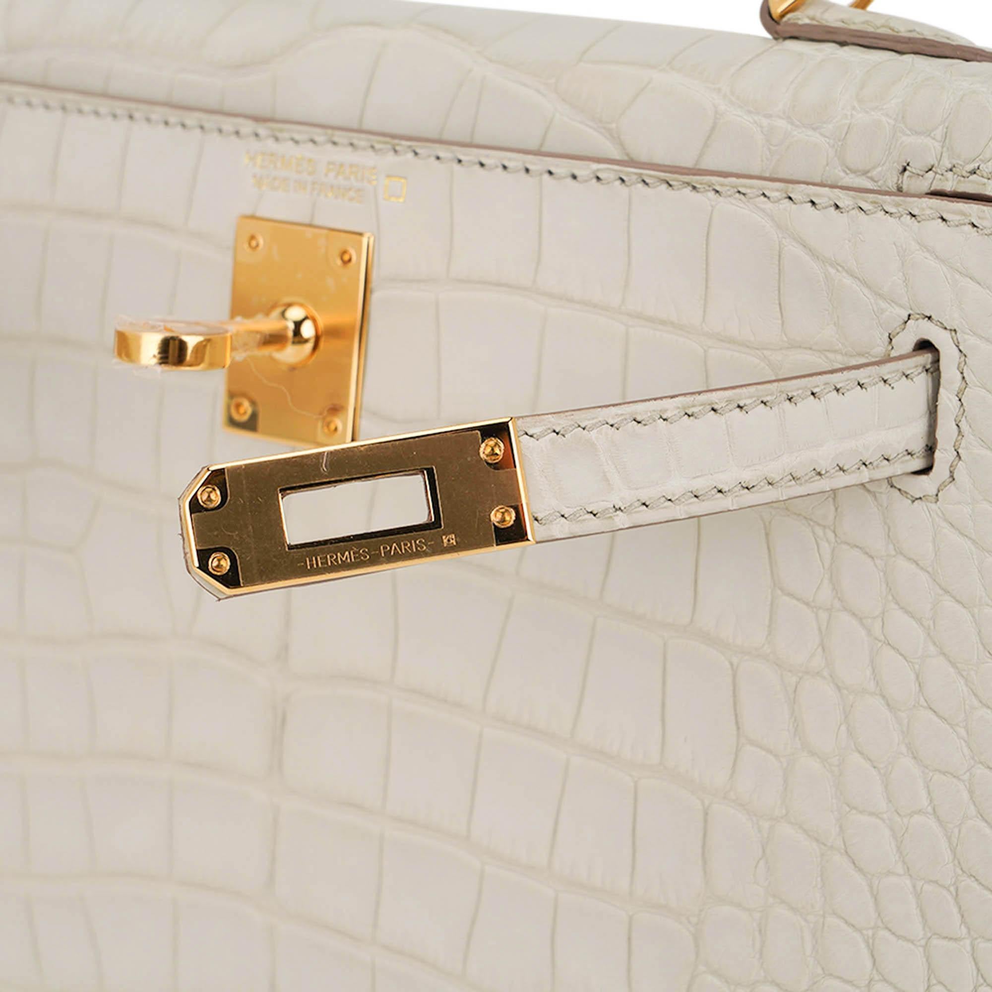 Hermes Limited Edition Mini Kelly 20 Sellier Beton Matte Alligator Bag Gold Hard For Sale 1