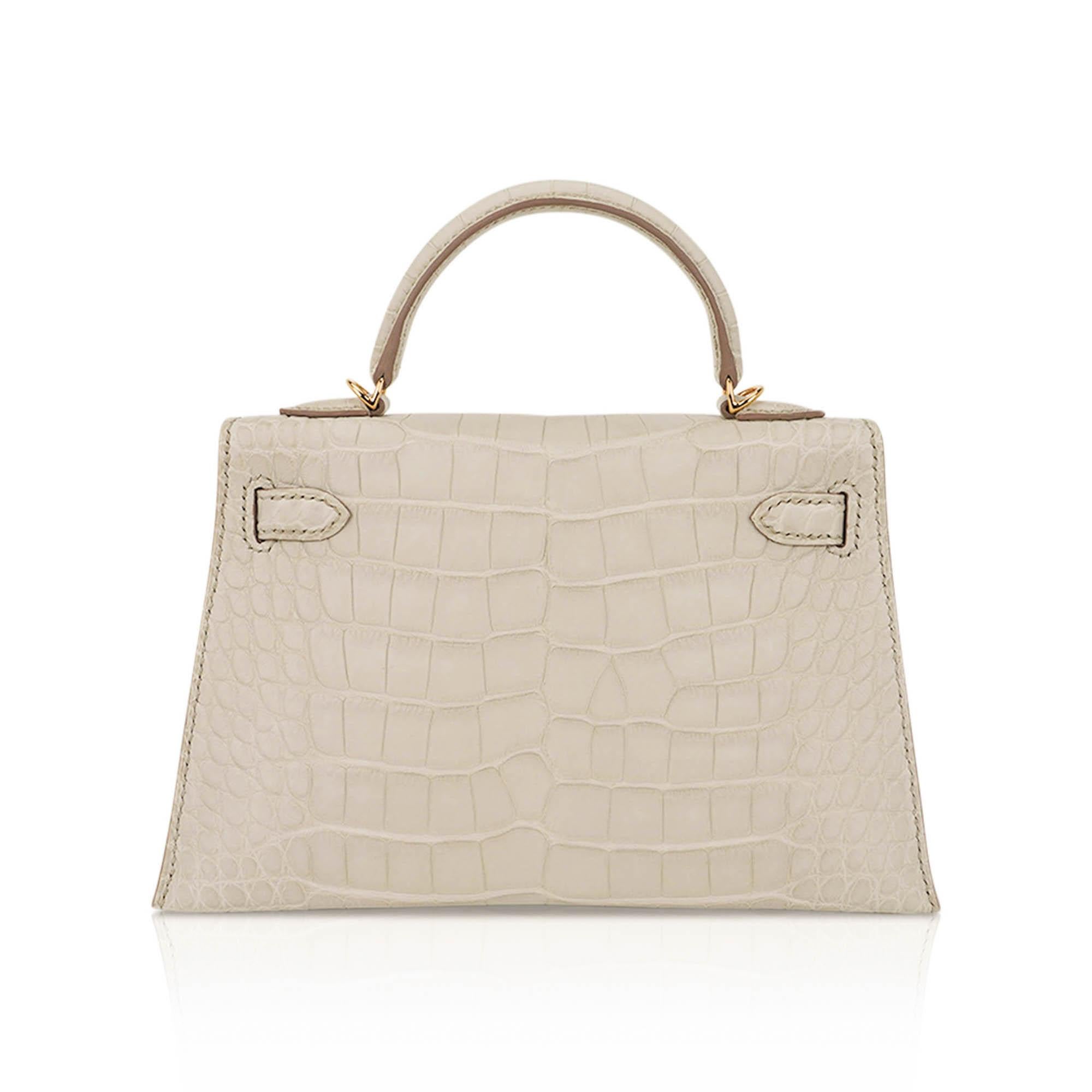 Hermes Limited Edition Mini Kelly 20 Sellier Beton Matte Alligator Bag Gold Hard For Sale 2