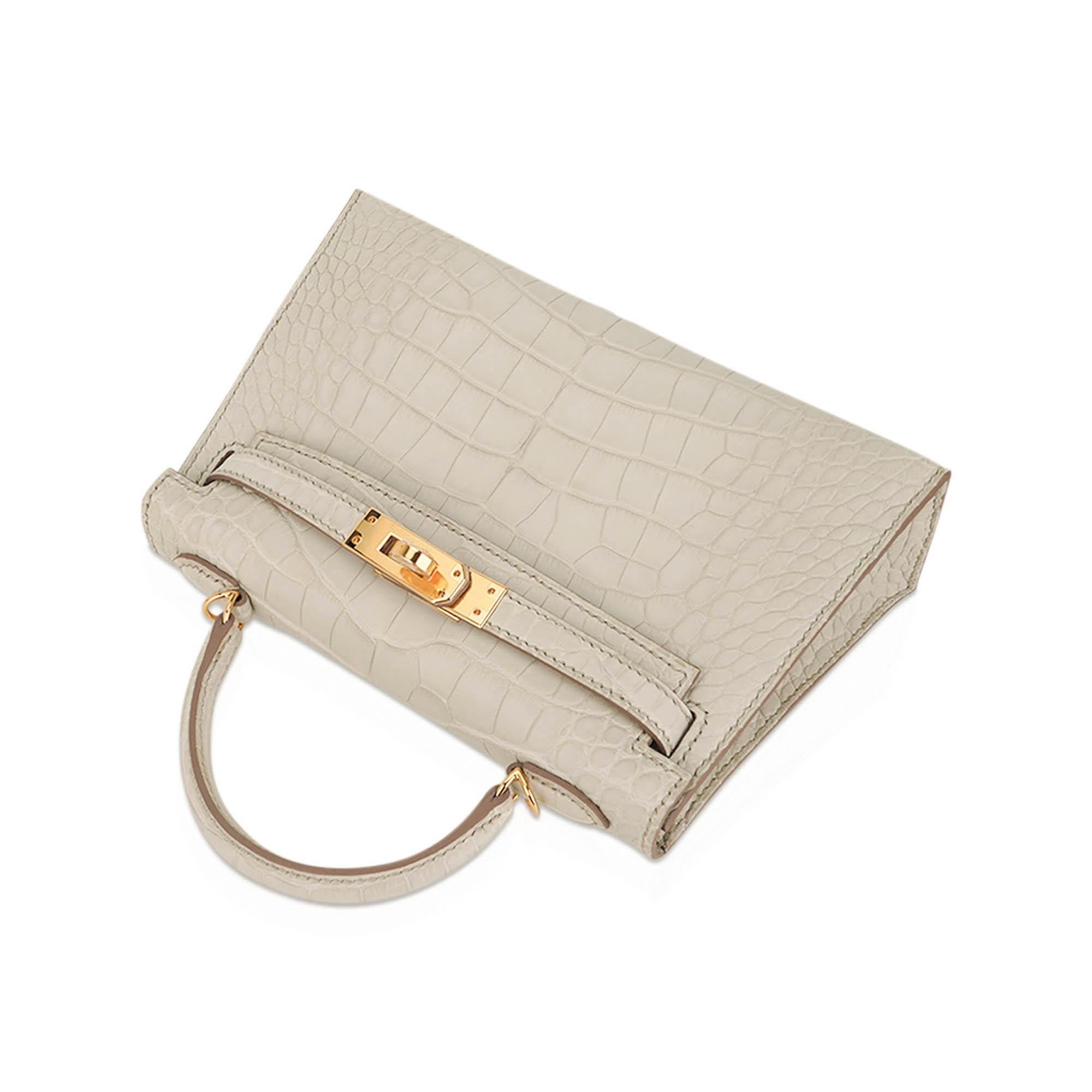 Hermes Limited Edition Mini Kelly 20 Sellier Beton Matte Alligator Bag Gold Hard For Sale 4
