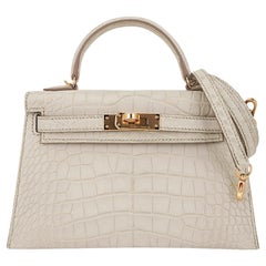 Hermes Limited Edition Mini Kelly 20 Sellier Beton Matte Alligator Bag Gold Hard
