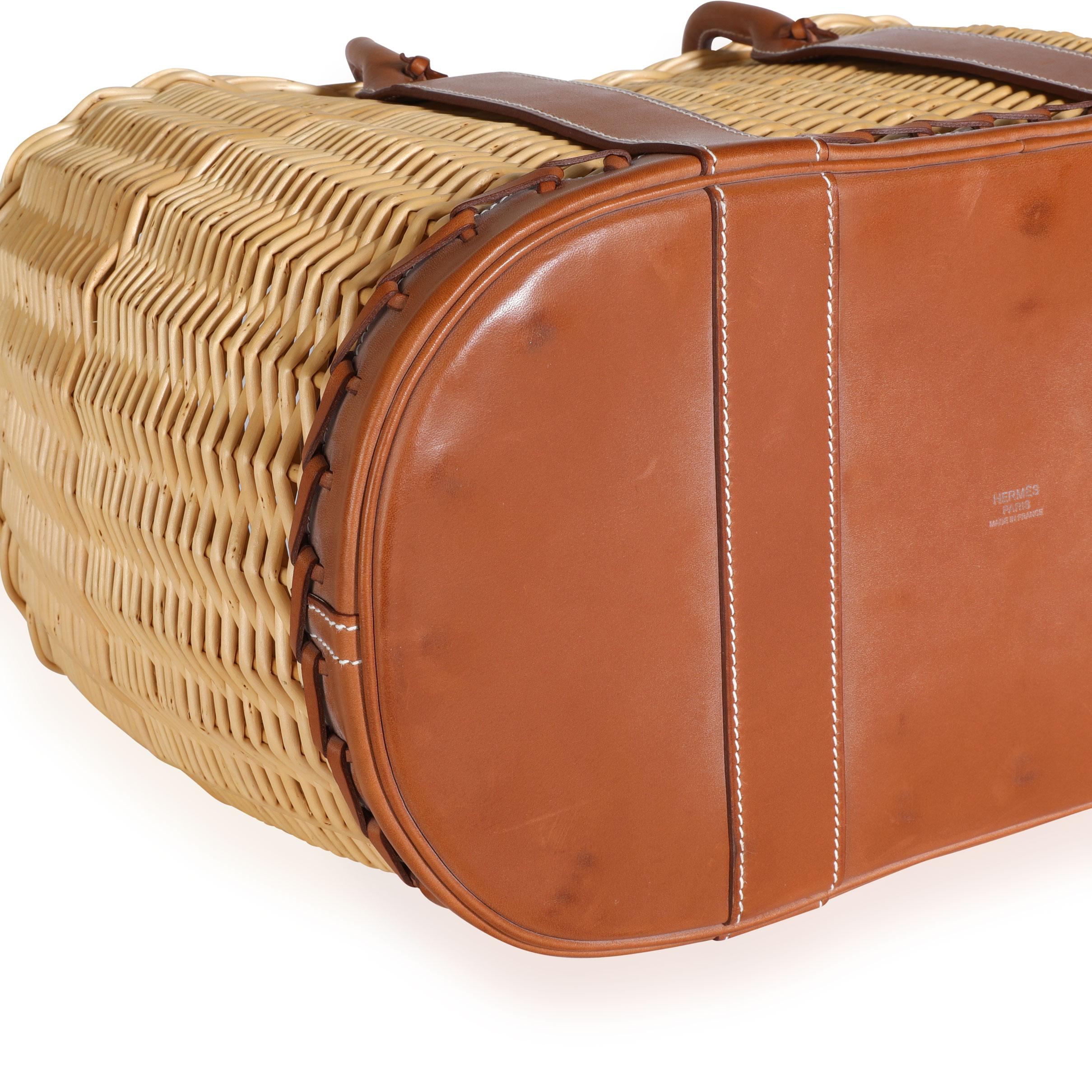 Hermès Limited Edition Naturel Barénia & Osier Picnic Garden Party In Good Condition For Sale In New York, NY