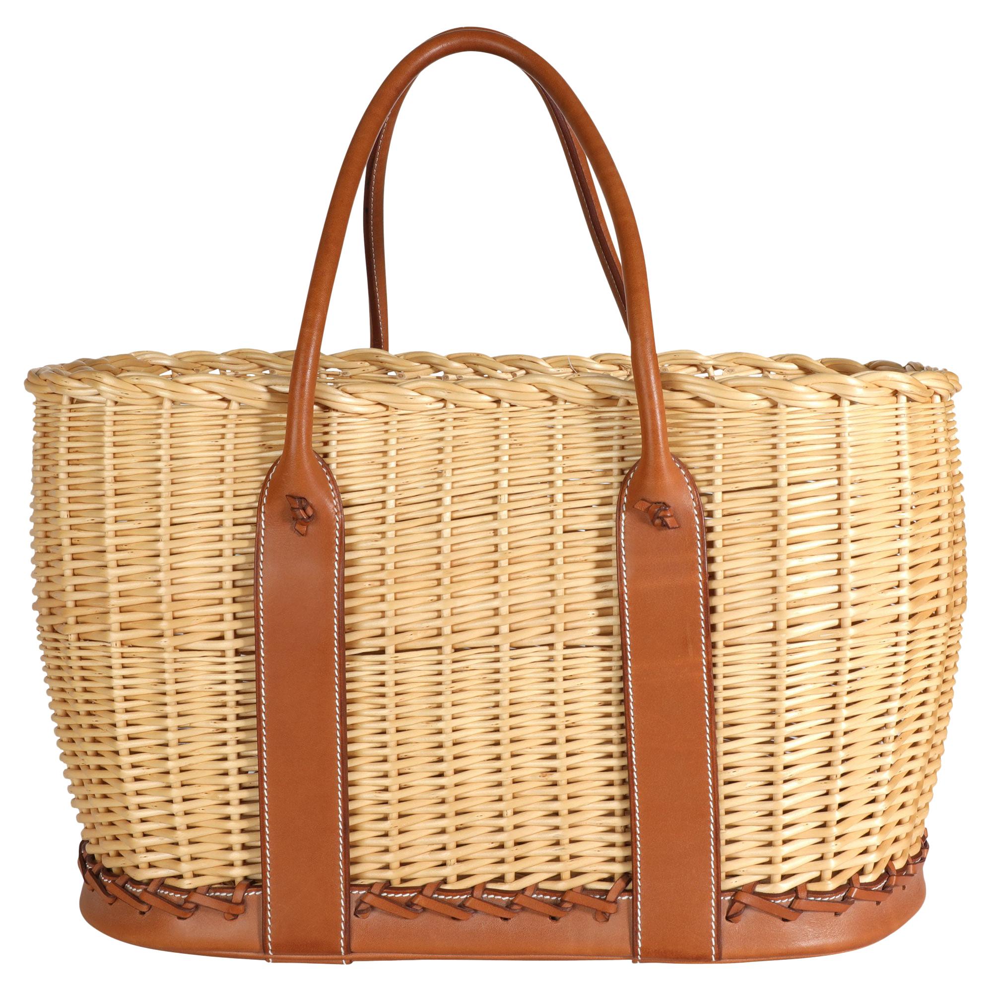 HERMES Garden Party 36 Tote in burgundy canvas and brown leather at 1stDibs