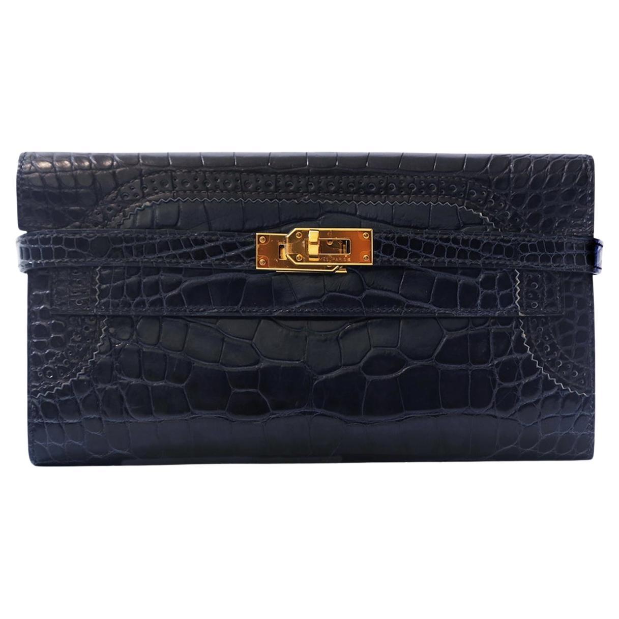 Hermès - Portefeuille Kelly Ghillies en édition limitée - Marine