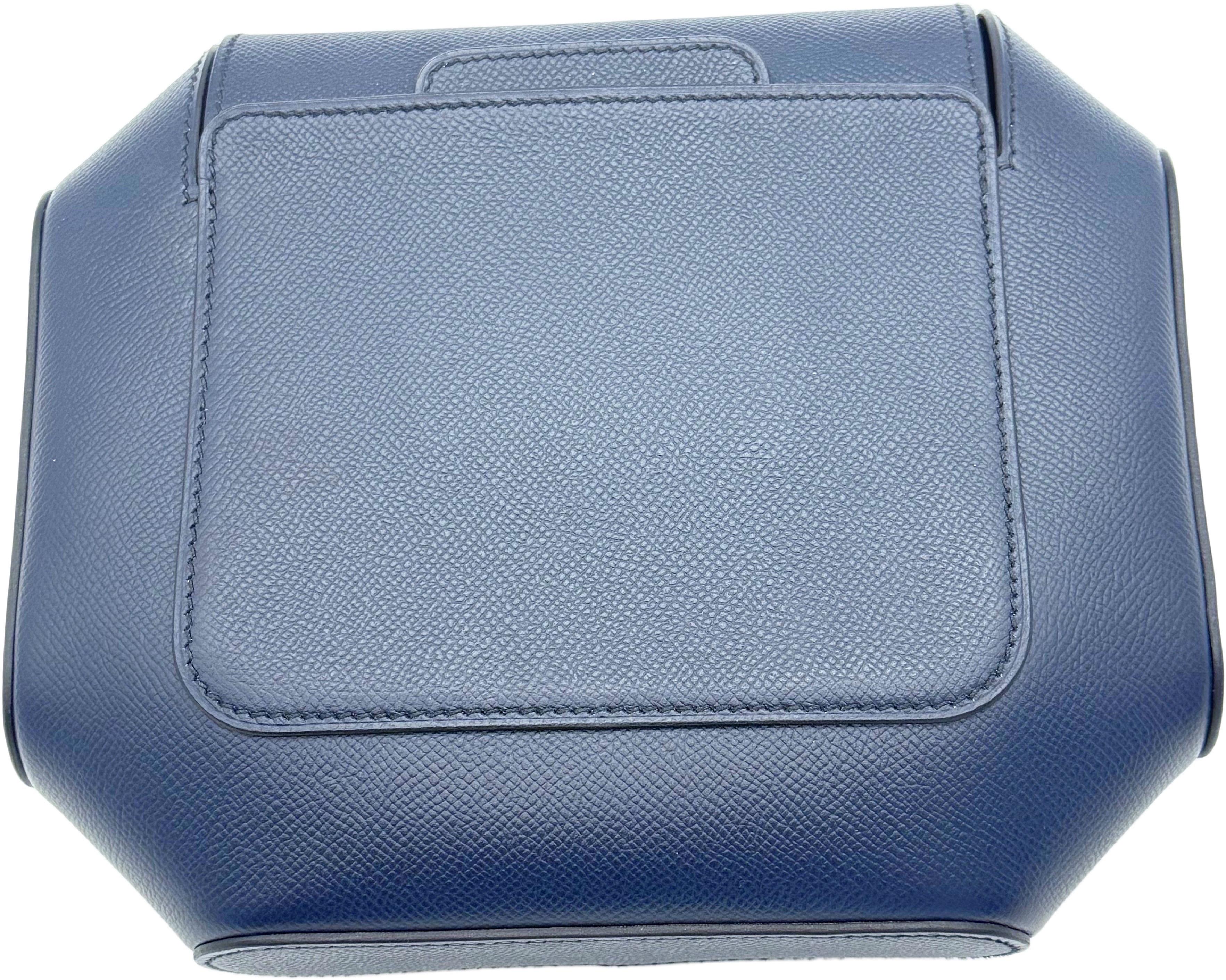 Women's or Men's Hermes Limited Edition Octogone Pochette Clutch Bag Blue Indigo Epsom Leather For Sale