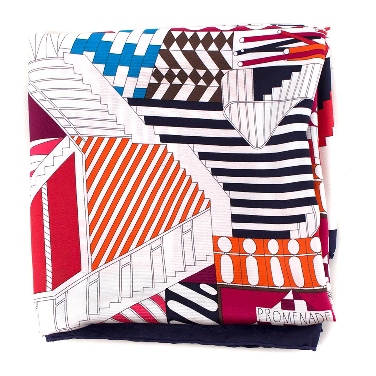 Beige Hermes Limited Edition Promenade au Faubourg silk-twill scarf
