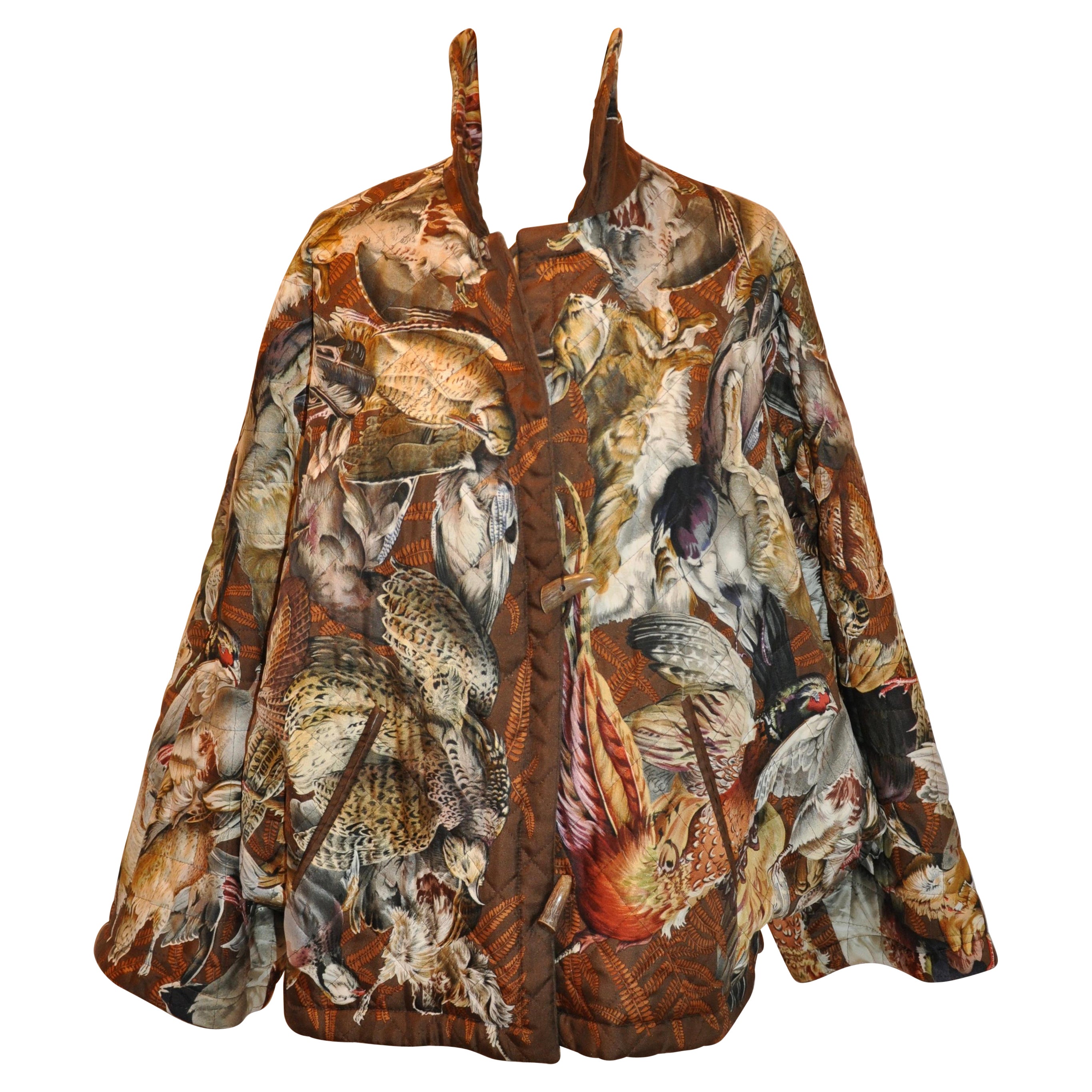 Hermès - Veste cocon à boutons « édition limitée » réversible « Collection of Fowls »