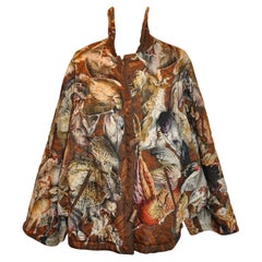 Hermès - Veste cocon à boutons « édition limitée » réversible « Collection of Fowls »