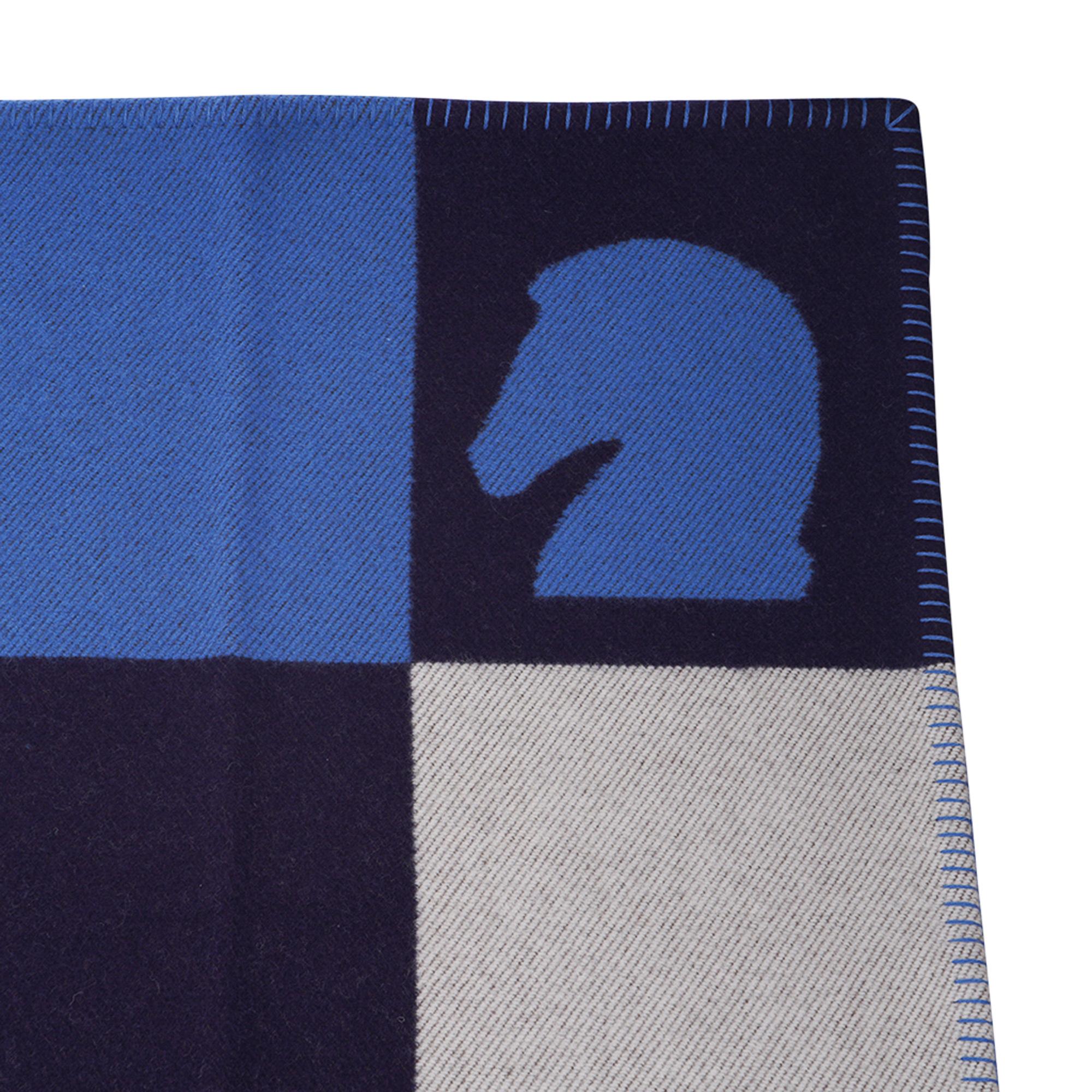 Women's or Men's Hermes Limited Edition Samarcande Blanket Marine Wool / Cashmere  For Sale
