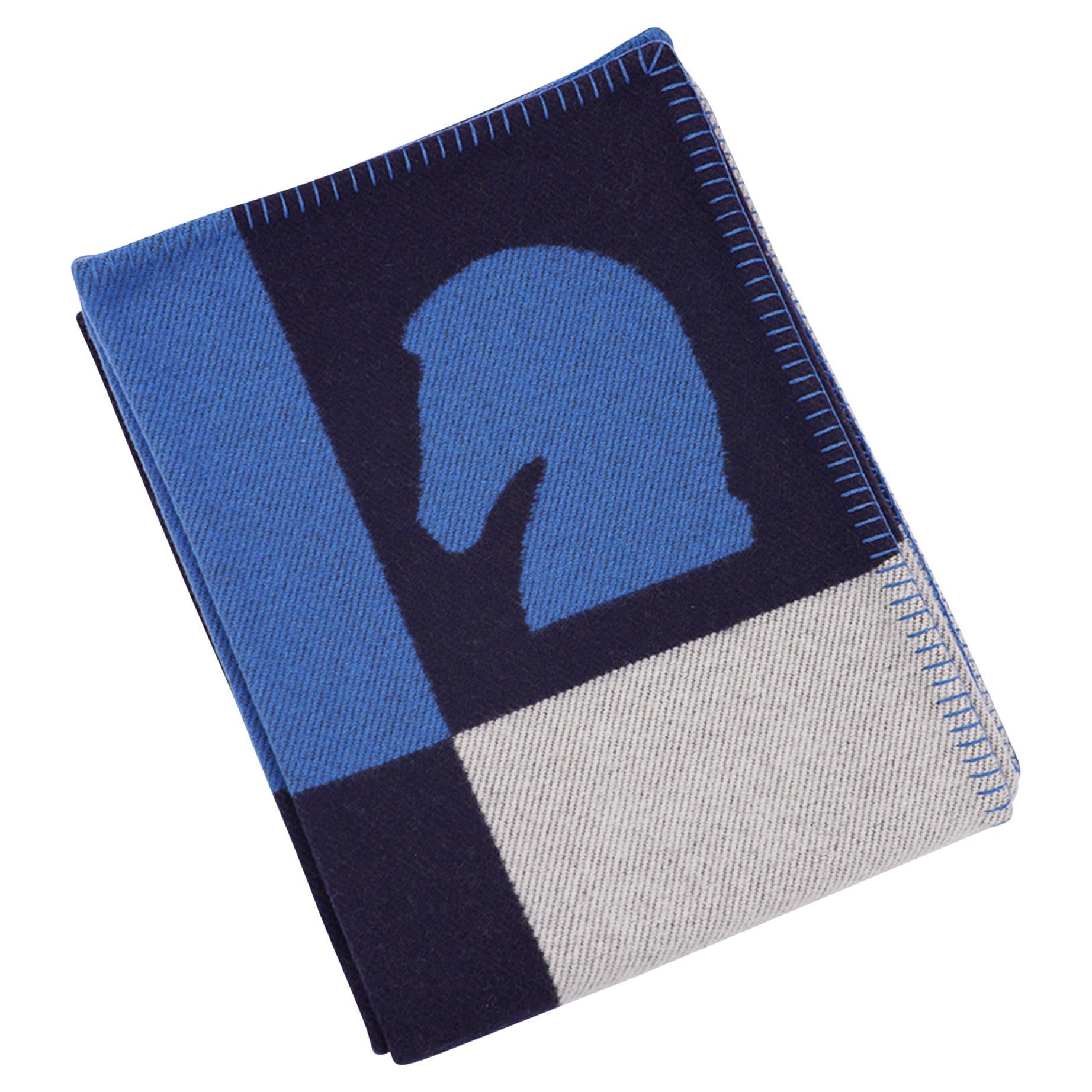Hermes Limited Edition Samarcande Blanket Marine Wool / Cashmere 