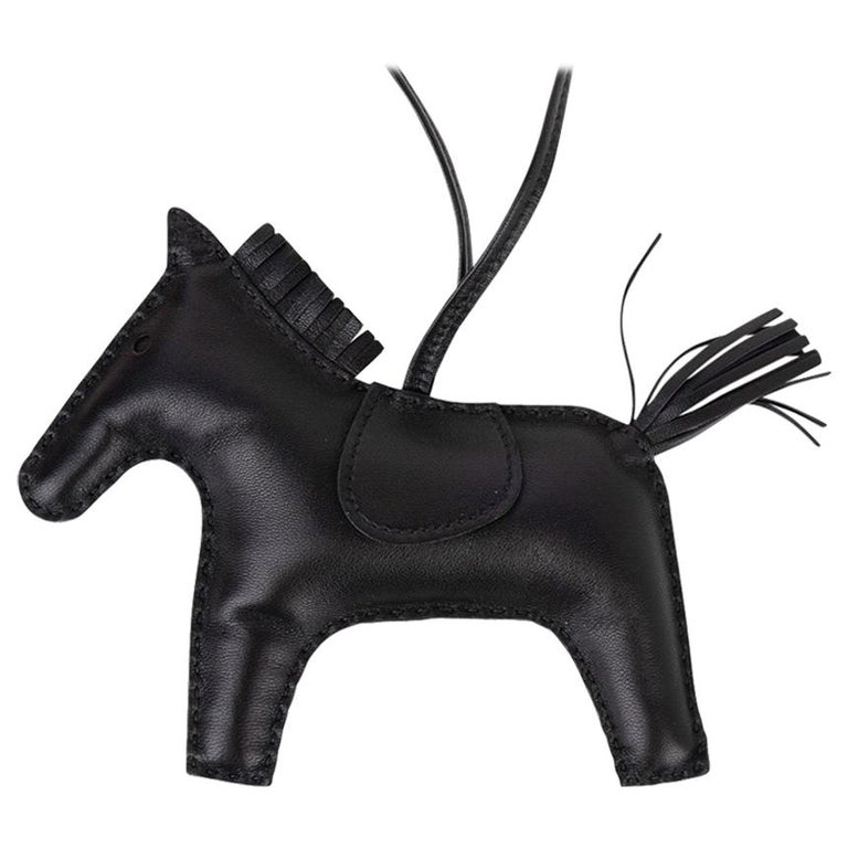 HERMÈS, SO BLACK GRIGRI HORSE RODEO BAG CHARM PM IN MILO LAMBSKIN LEATHER, Handbags & Accessories, 2020