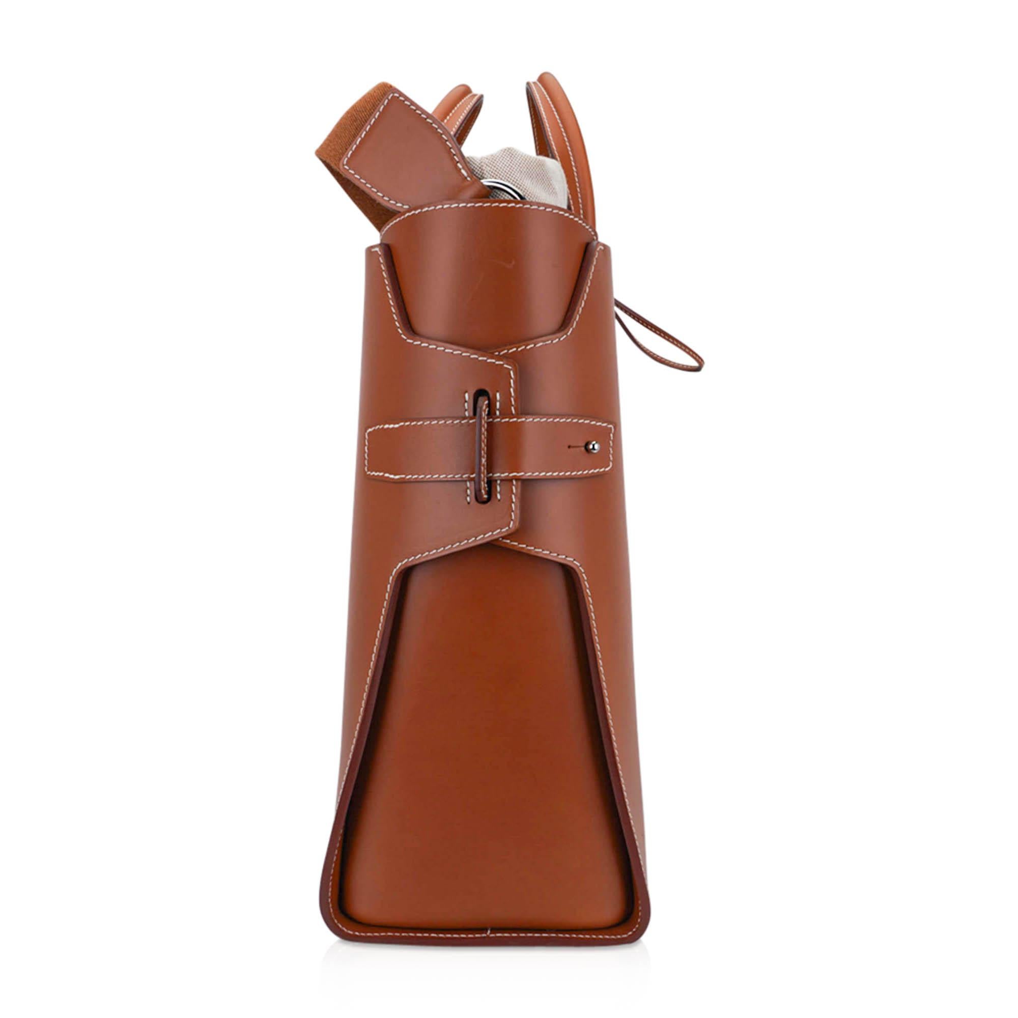 Hermes Limited Edition Tote Bag Fauve Leather Removeable Toile Palladium en vente 5