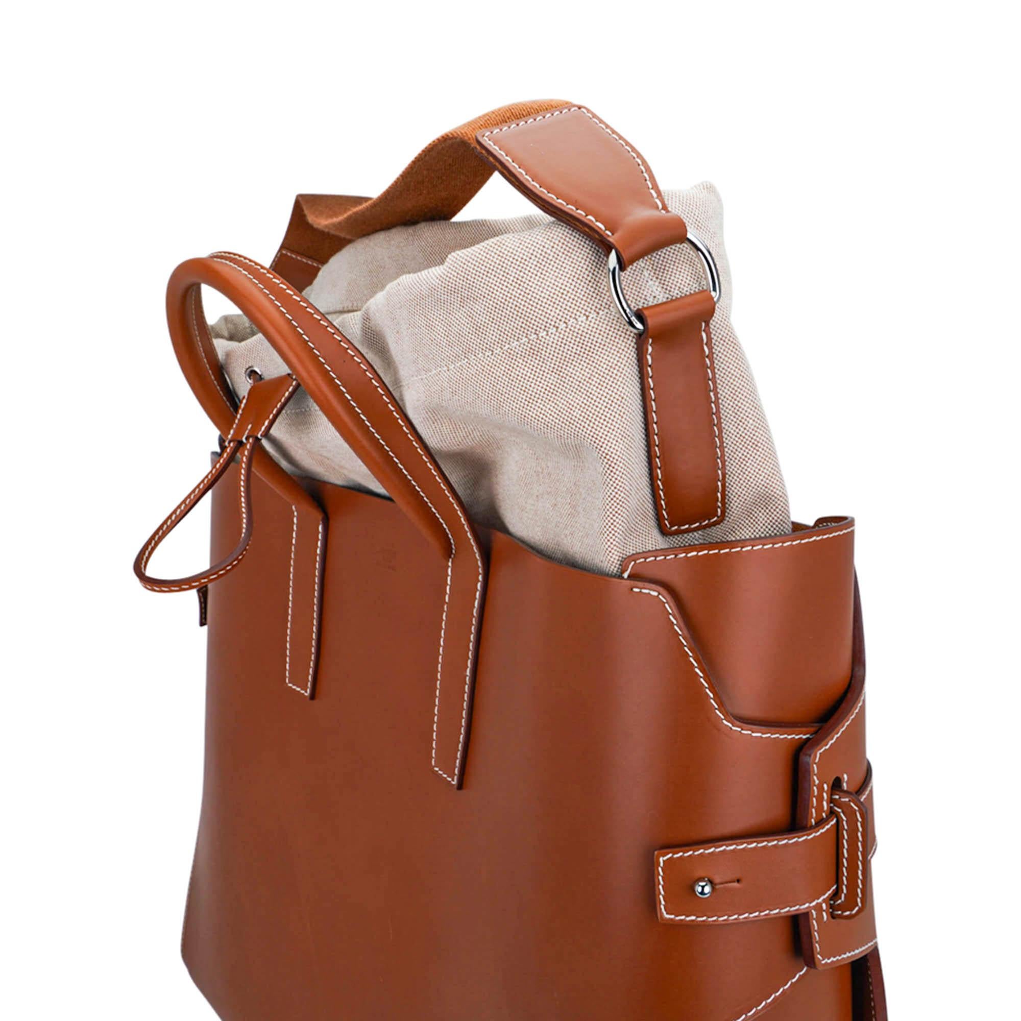 Hermes Limited Edition Tote Bag Fauve Leather Removeable Toile Palladium en vente 8