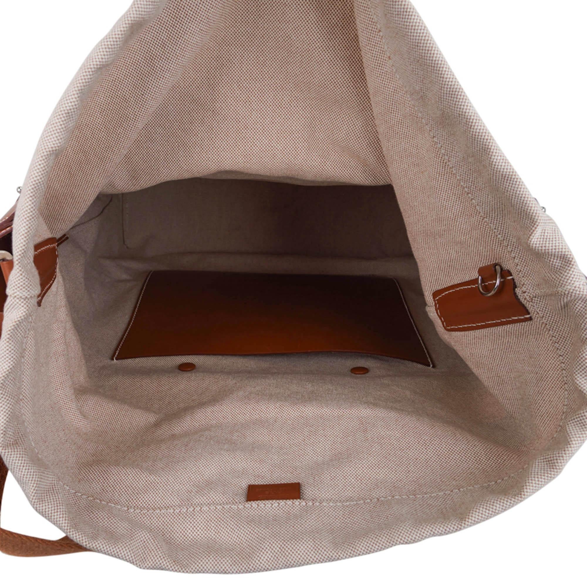 Hermes Limited Edition Tote Bag Fauve Leather Removeable Toile Palladium en vente 12