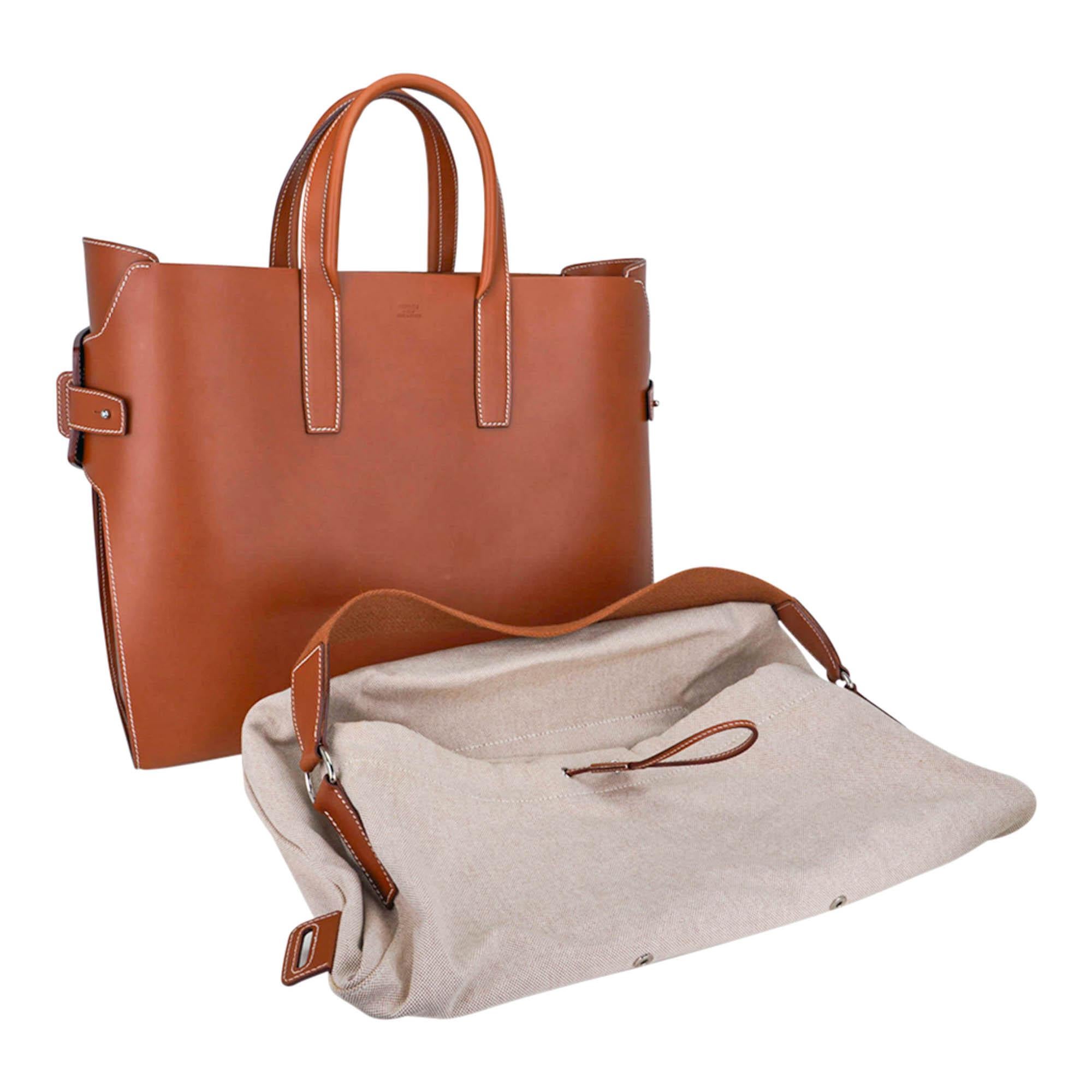 Hermes Limited Edition Tote Bag Fauve Leather Removeable Toile Palladium Pour hommes en vente