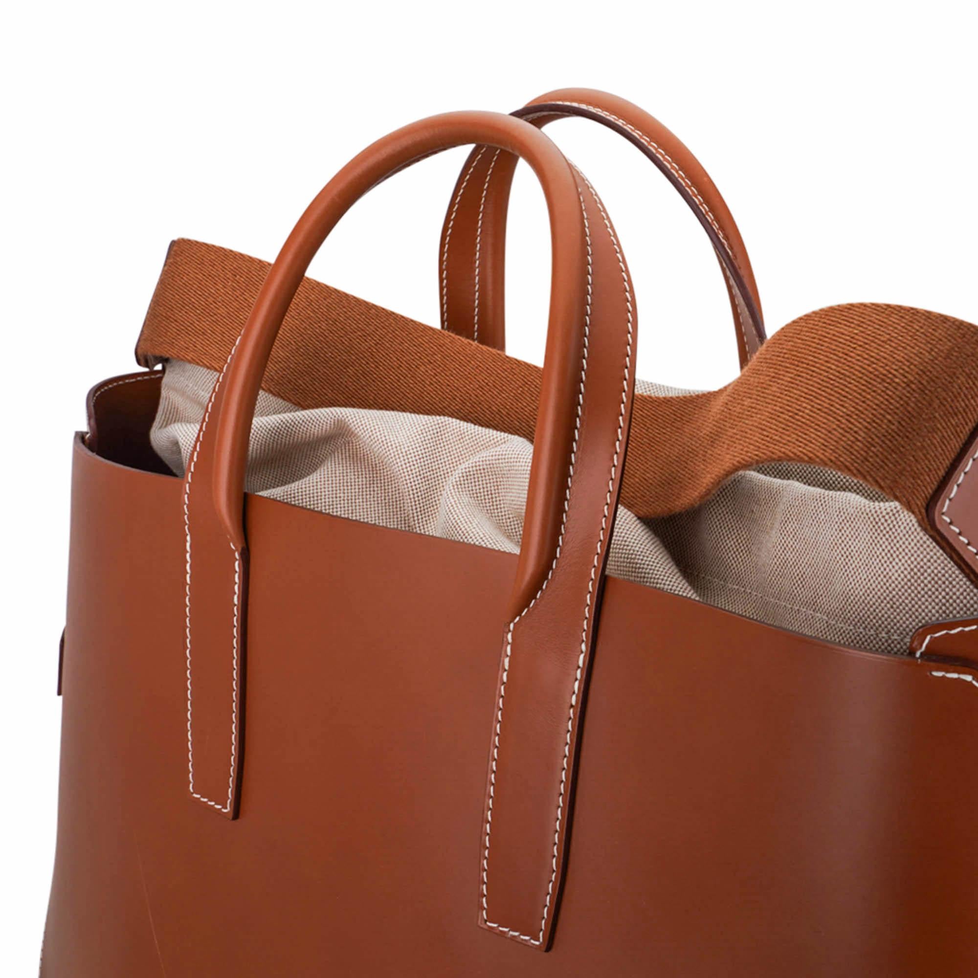 Hermes Limited Edition Tote Bag Fauve Leather Removeable Toile Palladium en vente 1