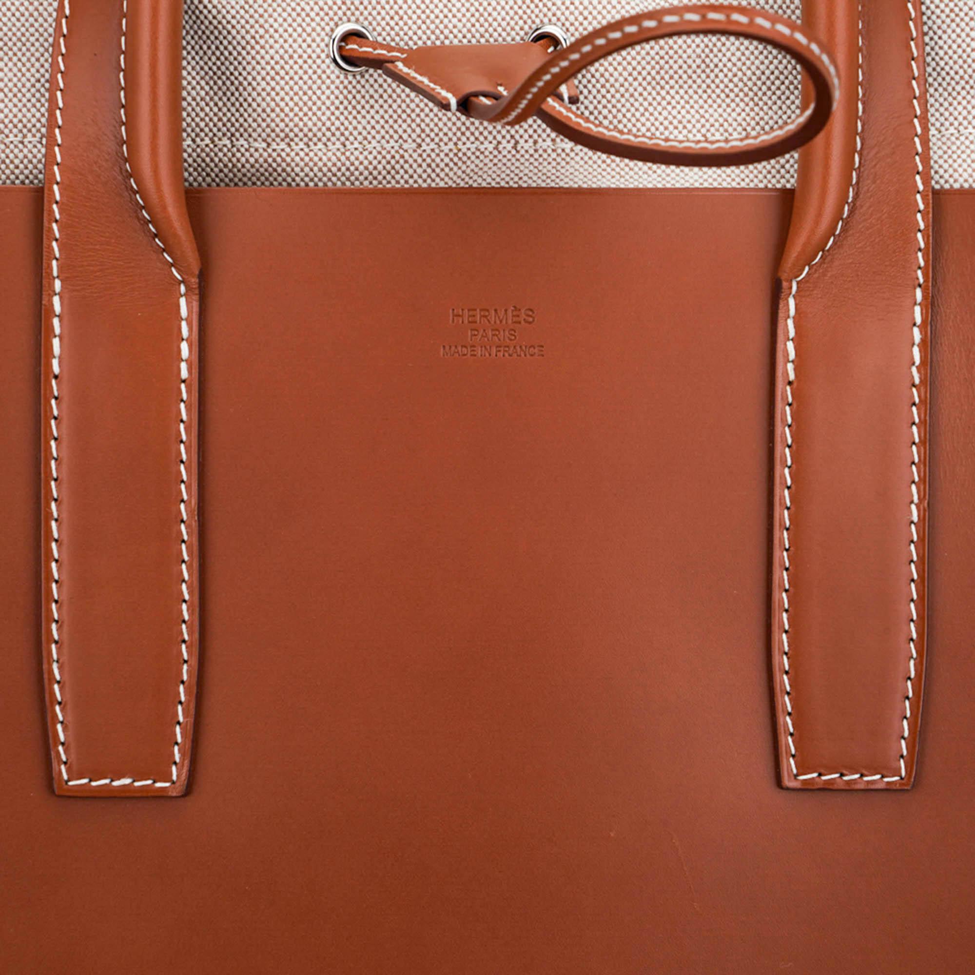 Hermes Limited Edition Tote Bag Fauve Leather Removeable Toile Palladium en vente 2