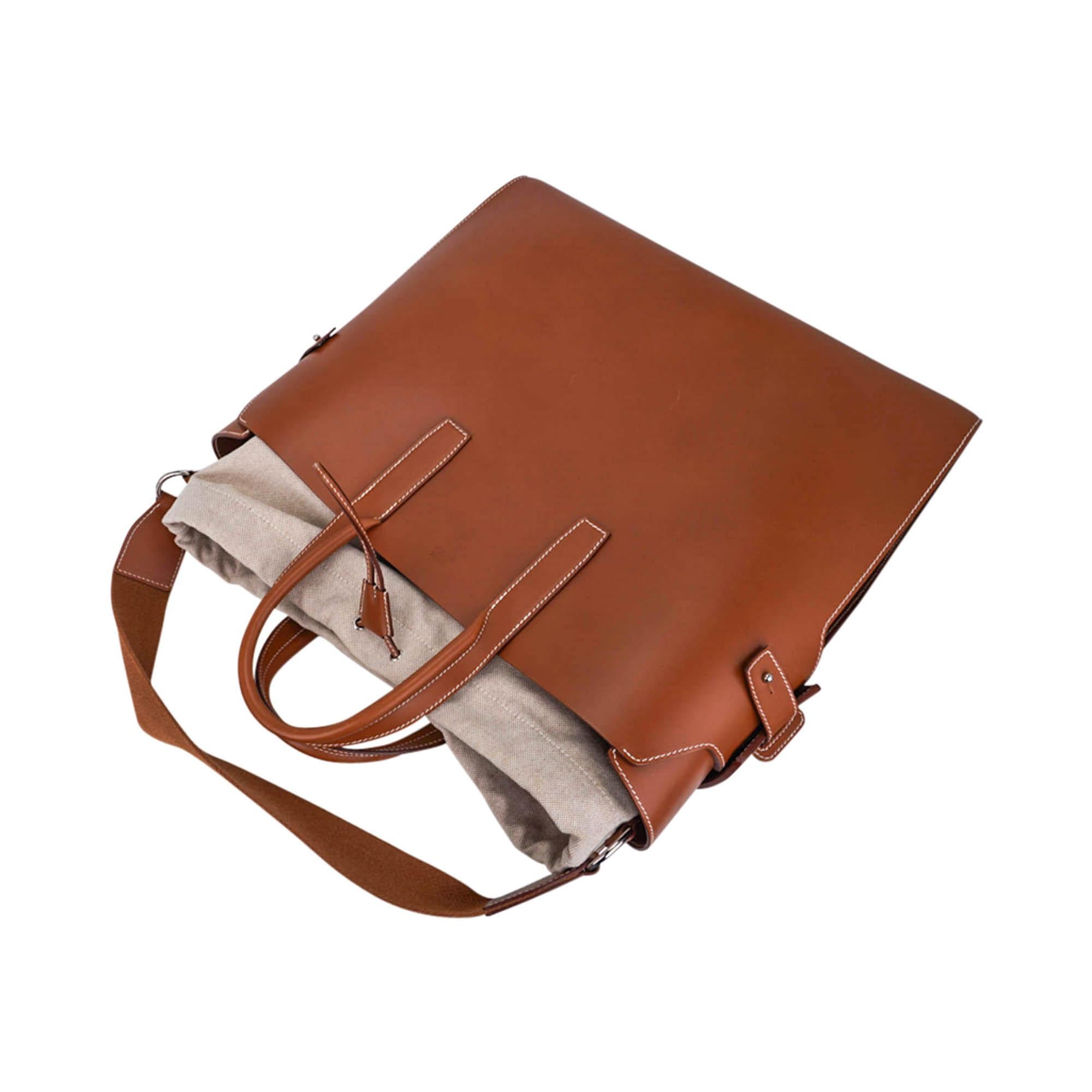 Hermes Limited Edition Tote Bag Fauve Leather Removeable Toile Palladium en vente 3