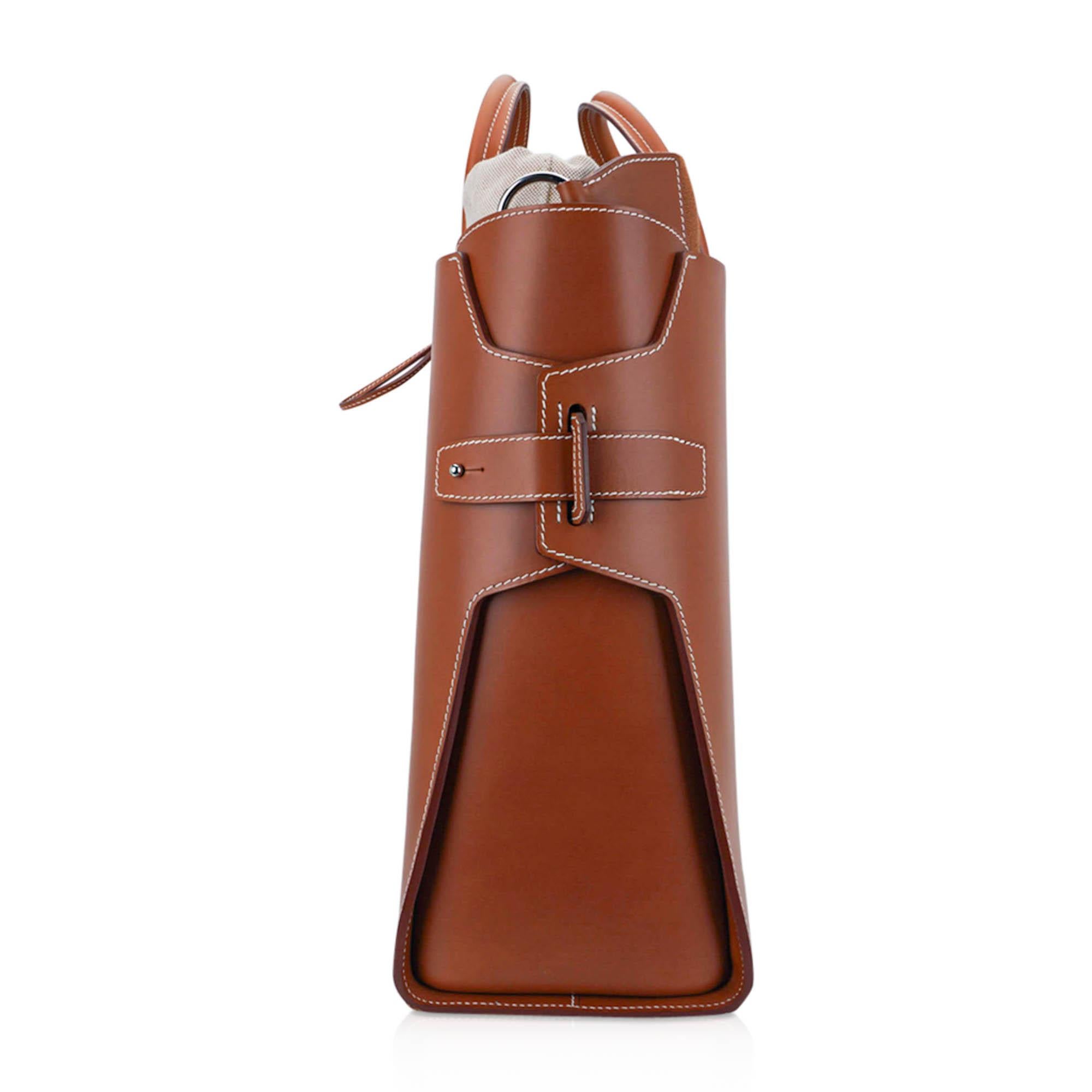 Hermes Limited Edition Tote Bag Fauve Leather Removeable Toile Palladium en vente 4