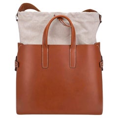 Hermes Limited Edition Tote Bag Fauve Leather Removeable Toile Palladium