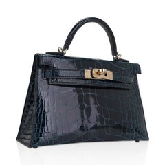 Hermes Limited Edition Vert Rousseau Verso Alligator Mini Kelly 20 Sellier Bag P