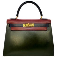 Hermès Limited Edition Retro Tri-Color Box Calf Kelly Handbag 28, 1993.