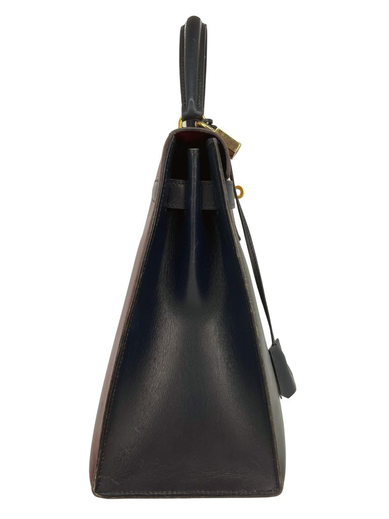 Tri Color Box Hermès Limited Edition Vintage Tri-Color Box Calf Kelly Handbag 32 ...