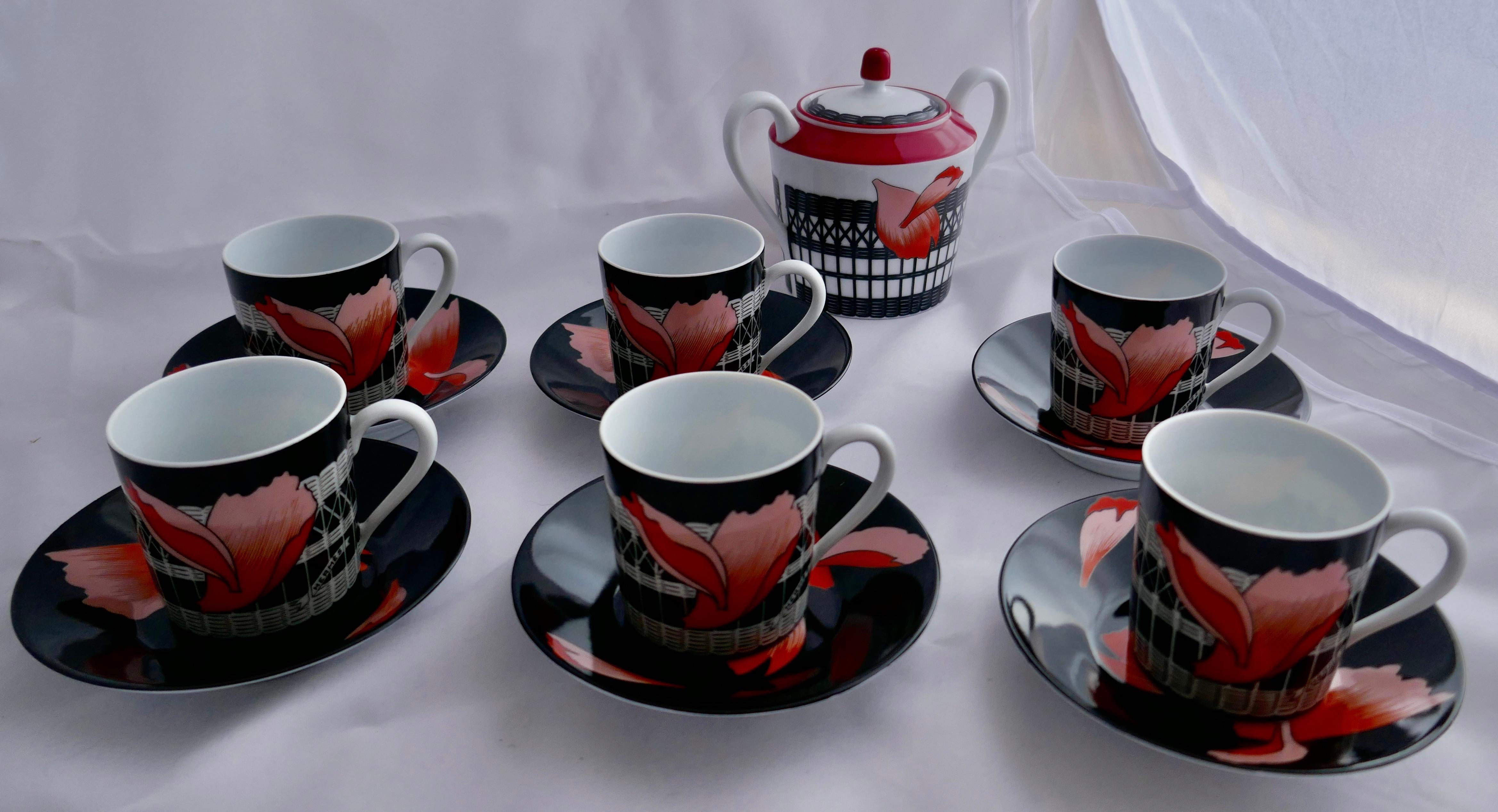 Black Limoges Coffee set of 6 Cups & Saucers the by Hemes For Sale